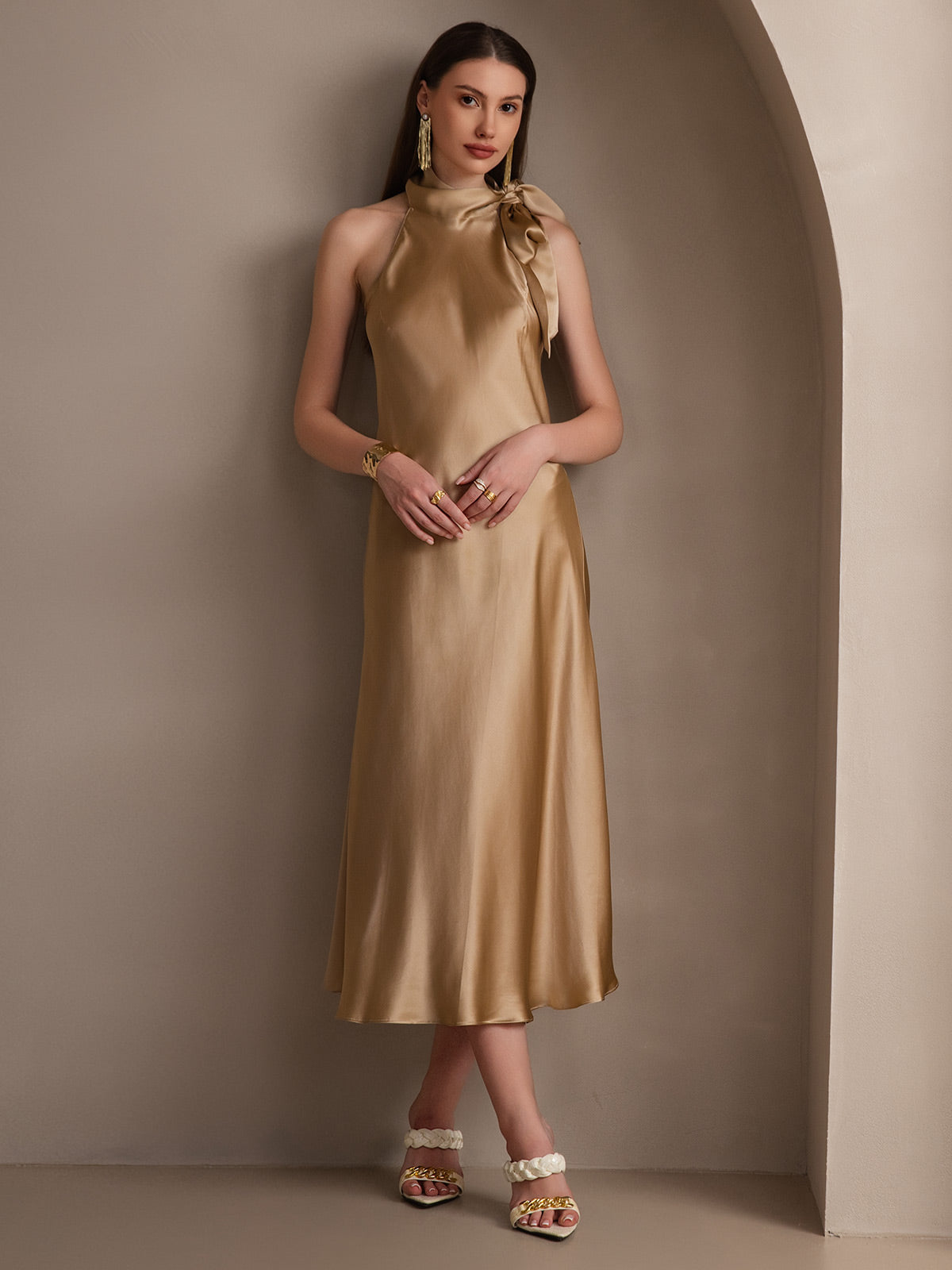 19Momme Silk Tie Neck Dress