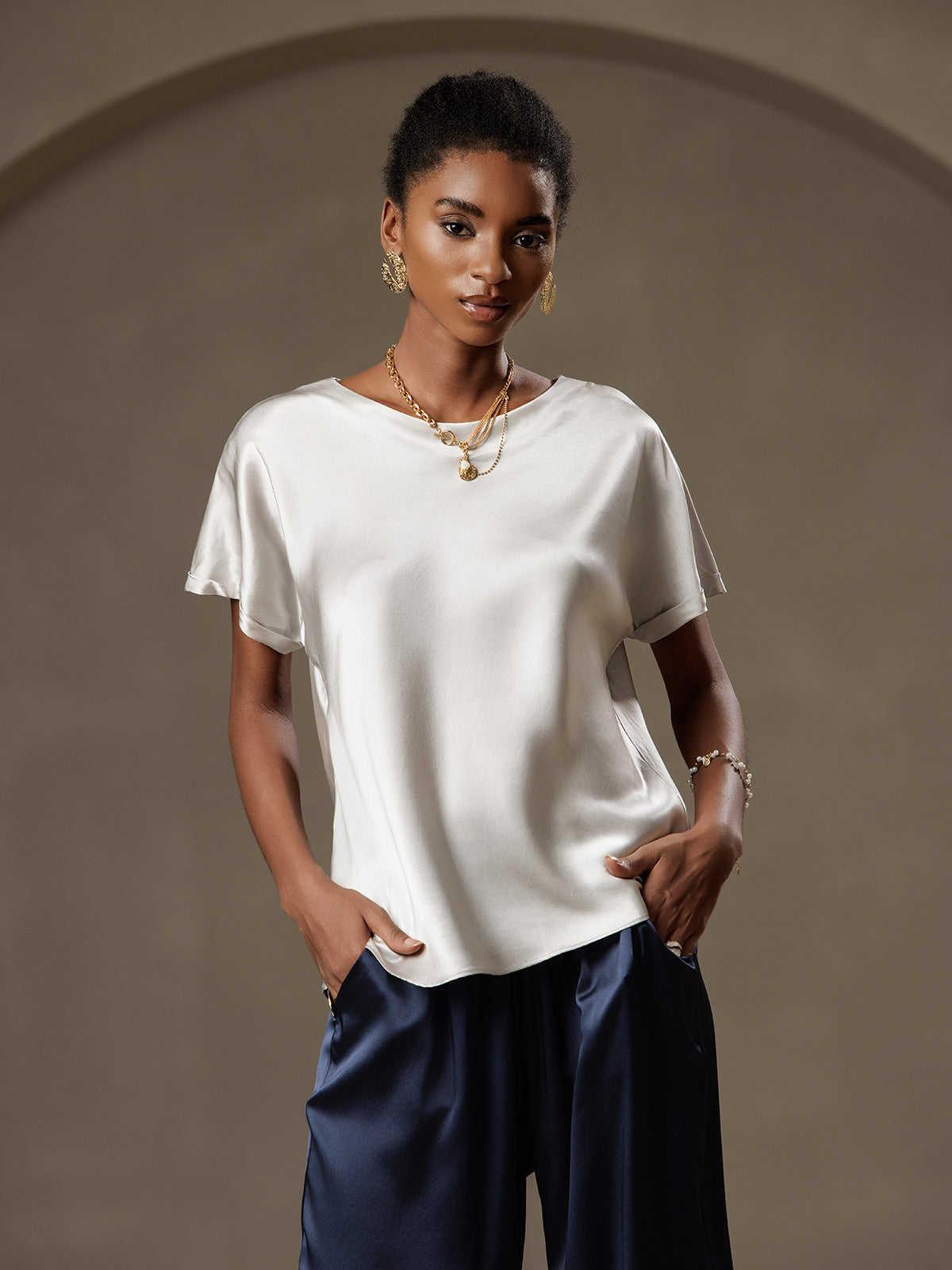 19Momme Silk Casual Short Sleeve T-Shirt