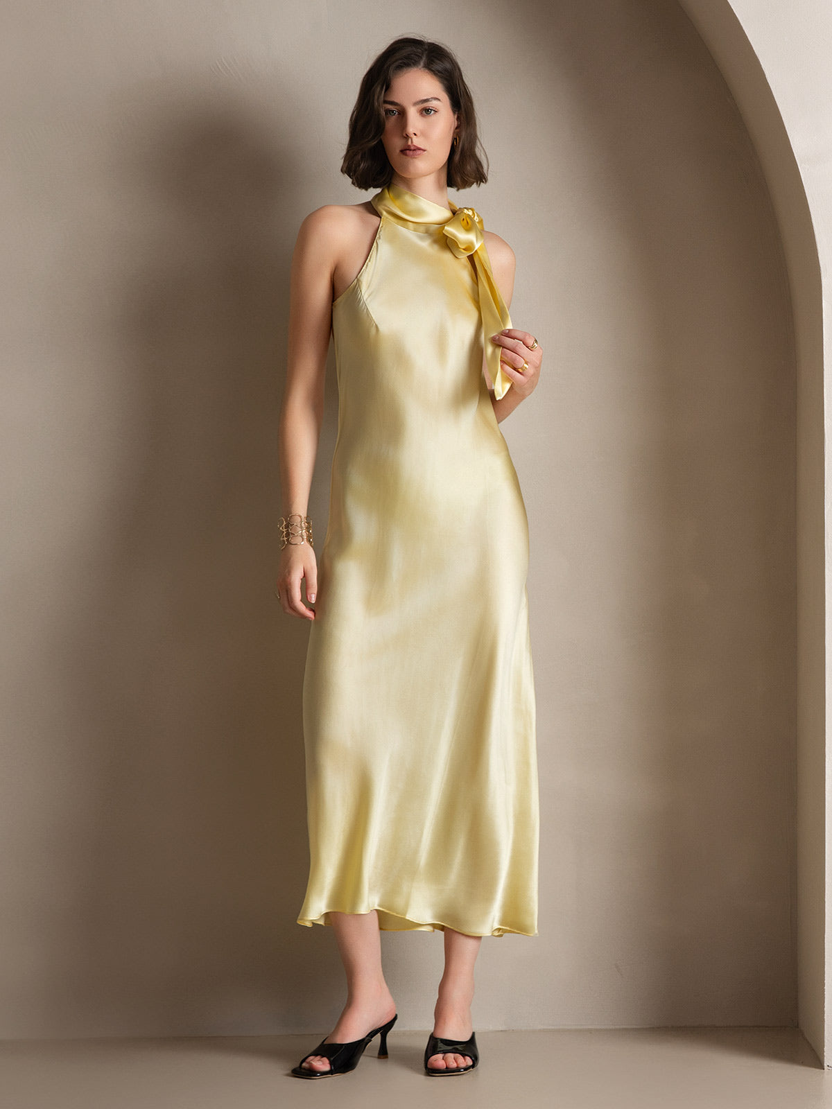 19Momme Silk Tie Neck Dress