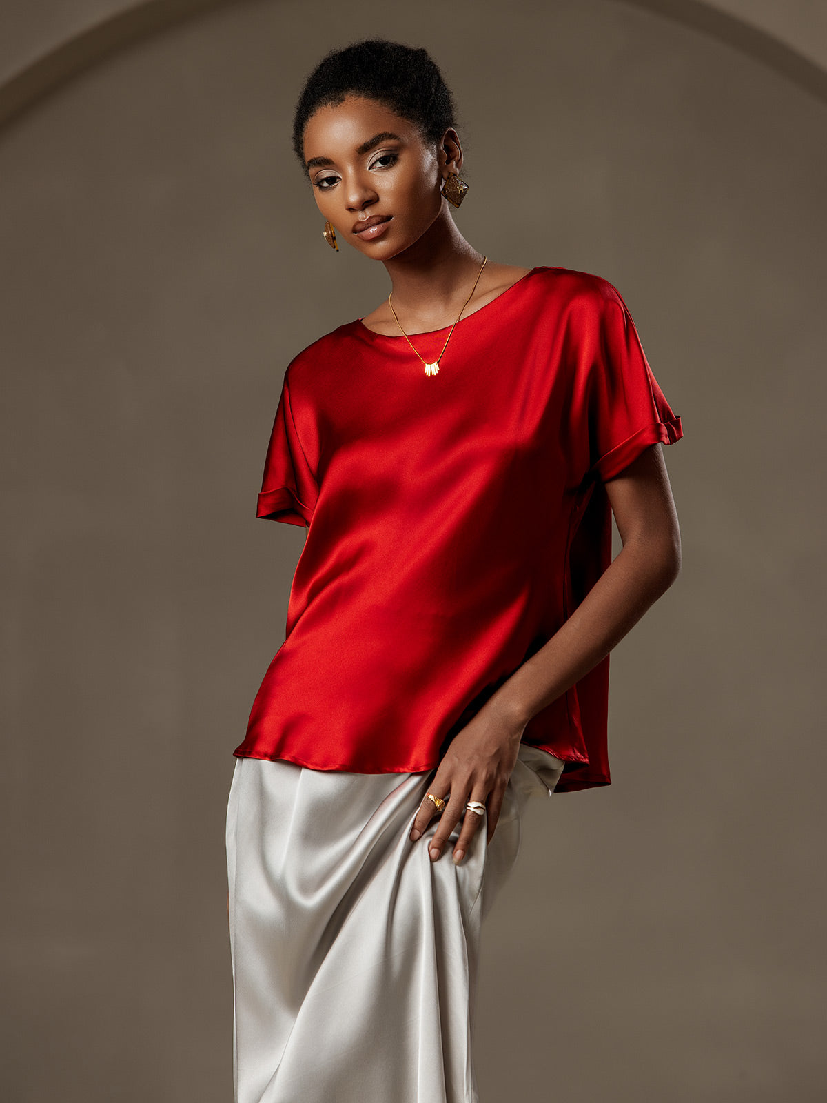 19Momme Silk Casual Short Sleeve T-Shirt