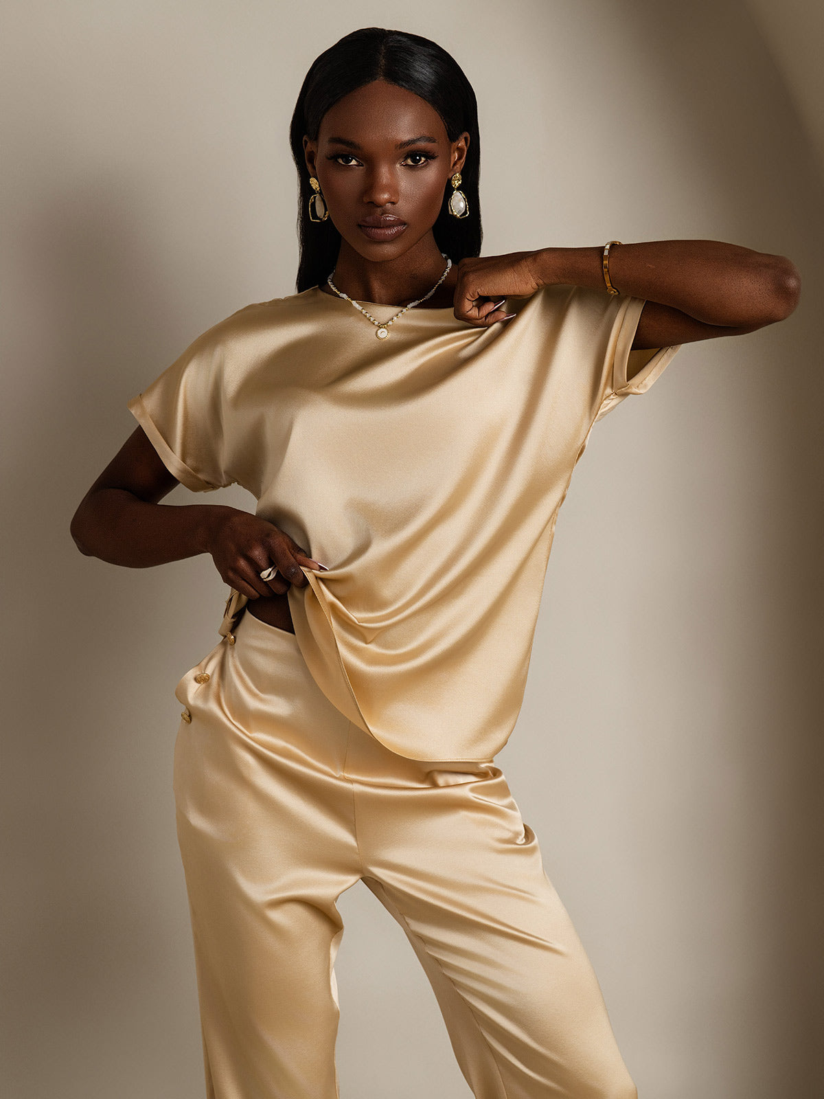 19Momme Silk Casual Short Sleeve T-Shirt