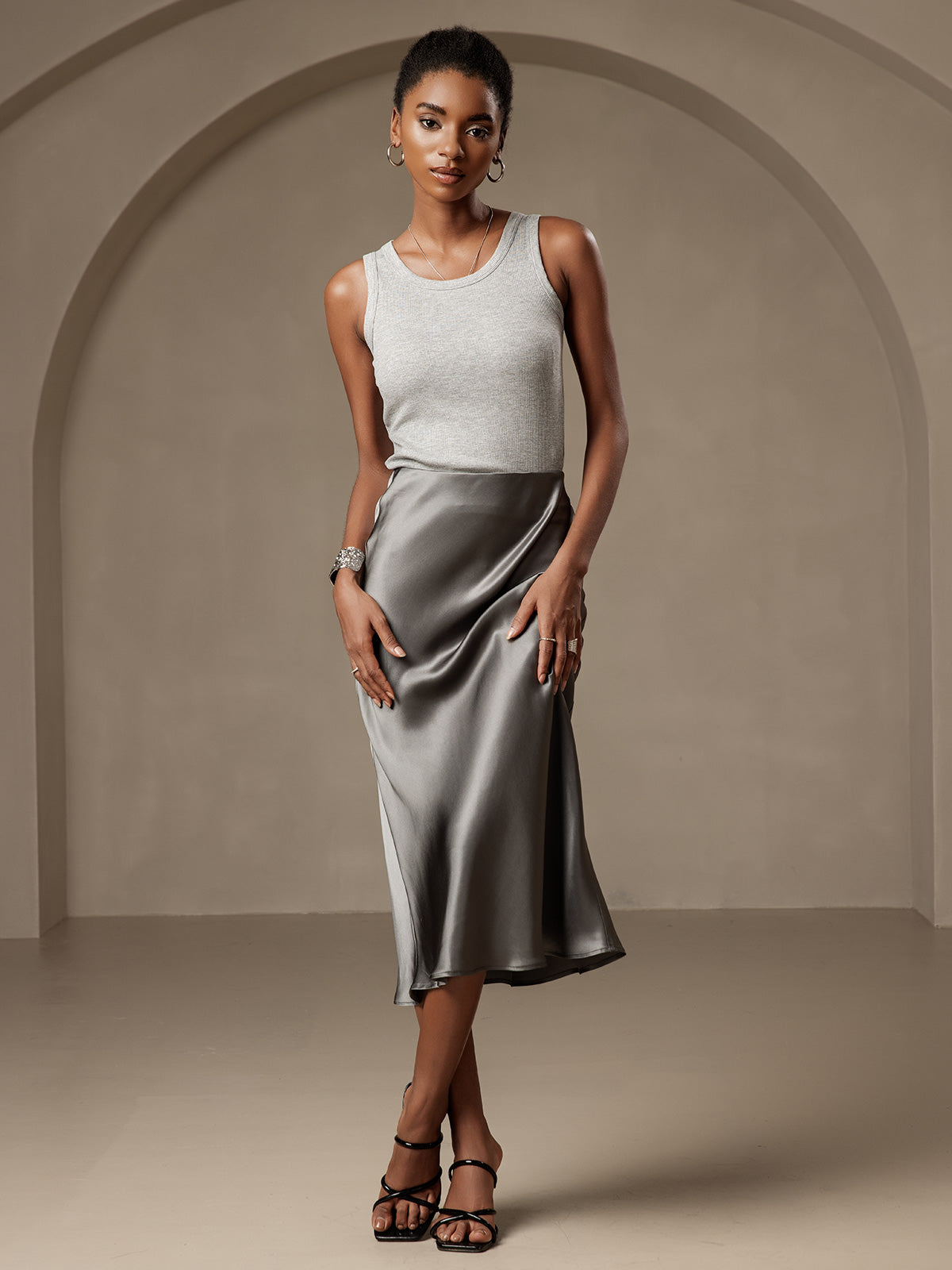 19Momme Mulberry Silk Stretch Long Straight Skirt