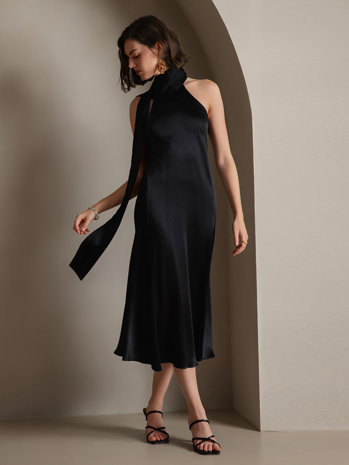 19Momme Silk Tie Neck Dress