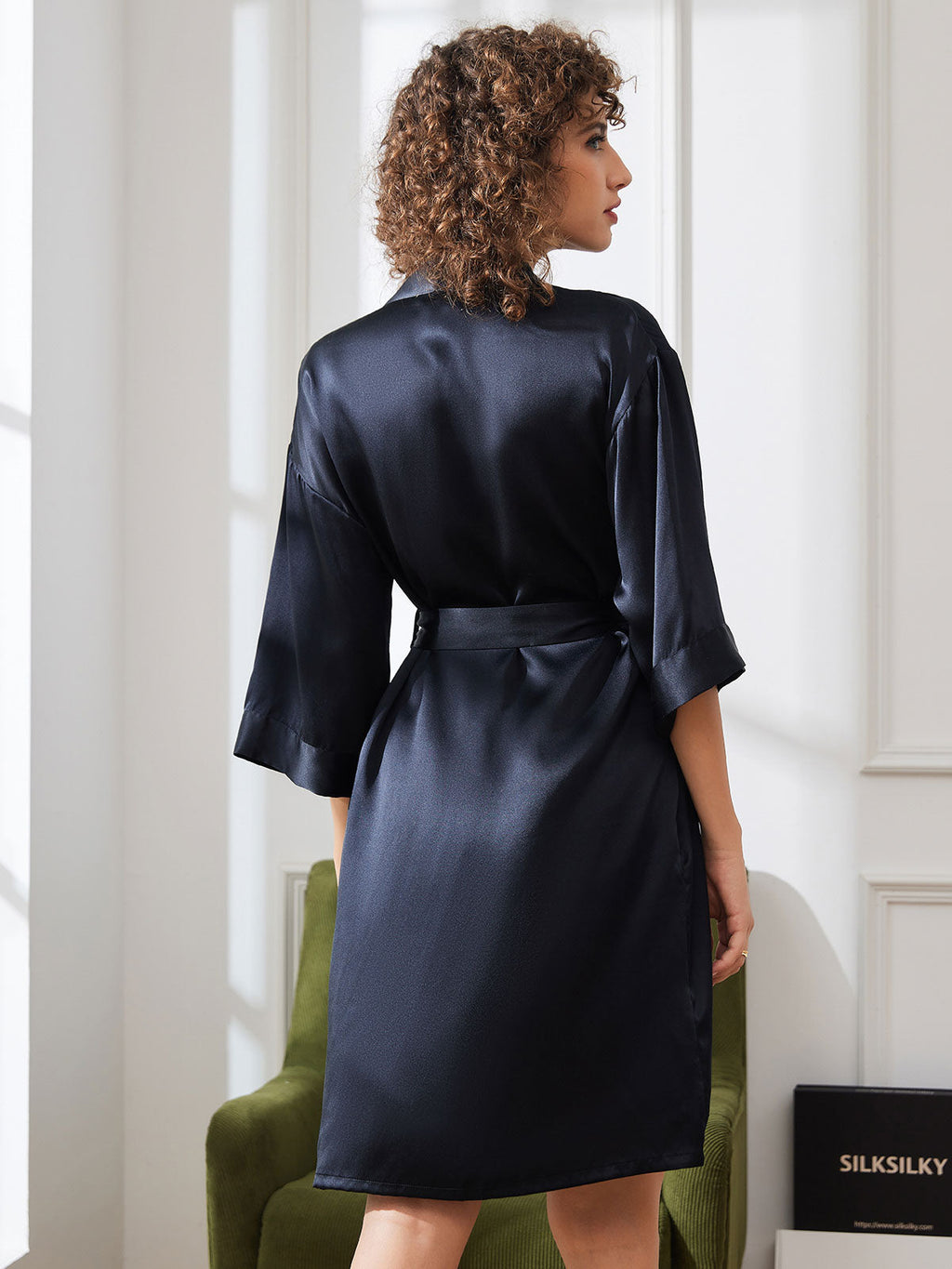 Pure Silk Belted Wrap Kimono Night Robe