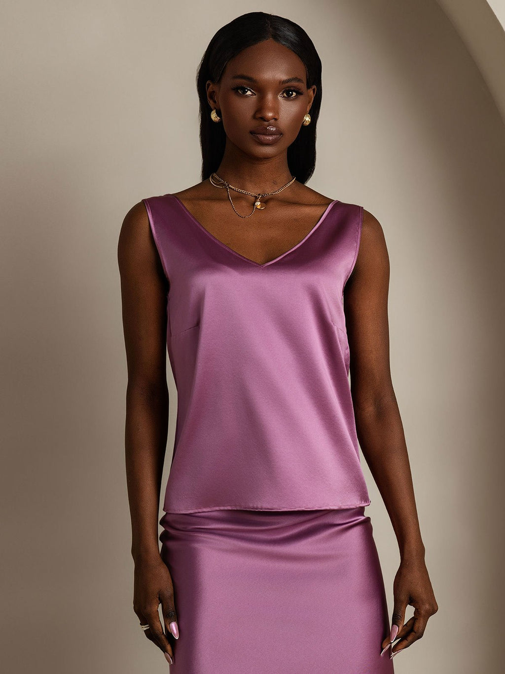 19Momme Silk V-neck Straps Tank Top
