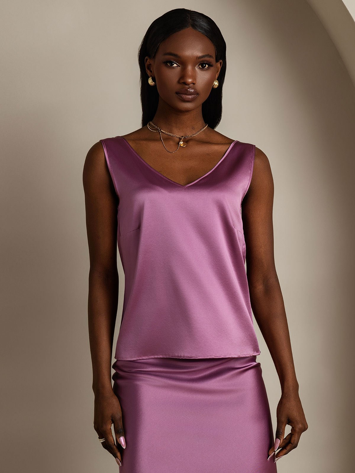 19Momme Silk V-neck Straps Tank Top