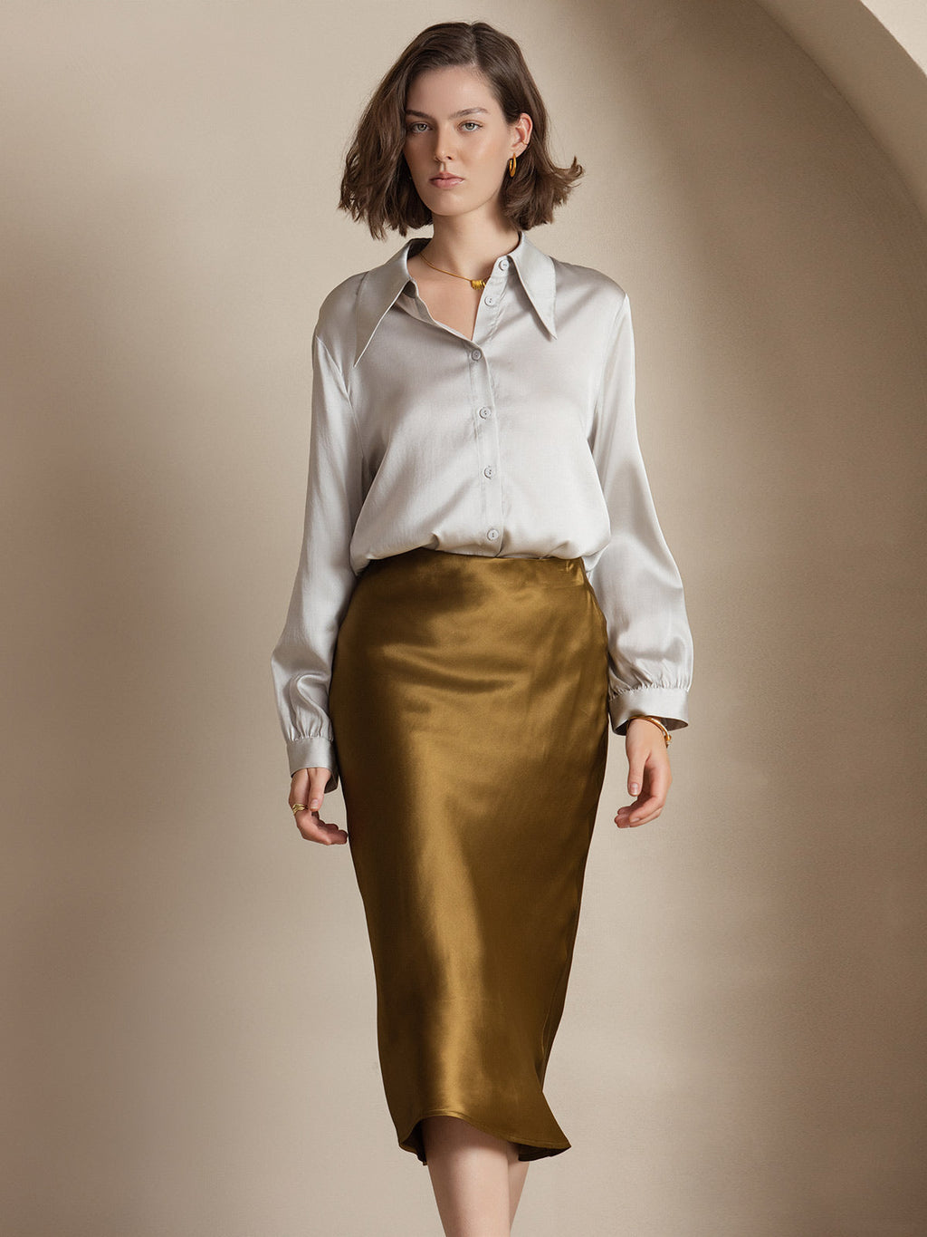 19Momme Mulberry Silk Stretch Long Straight Skirt