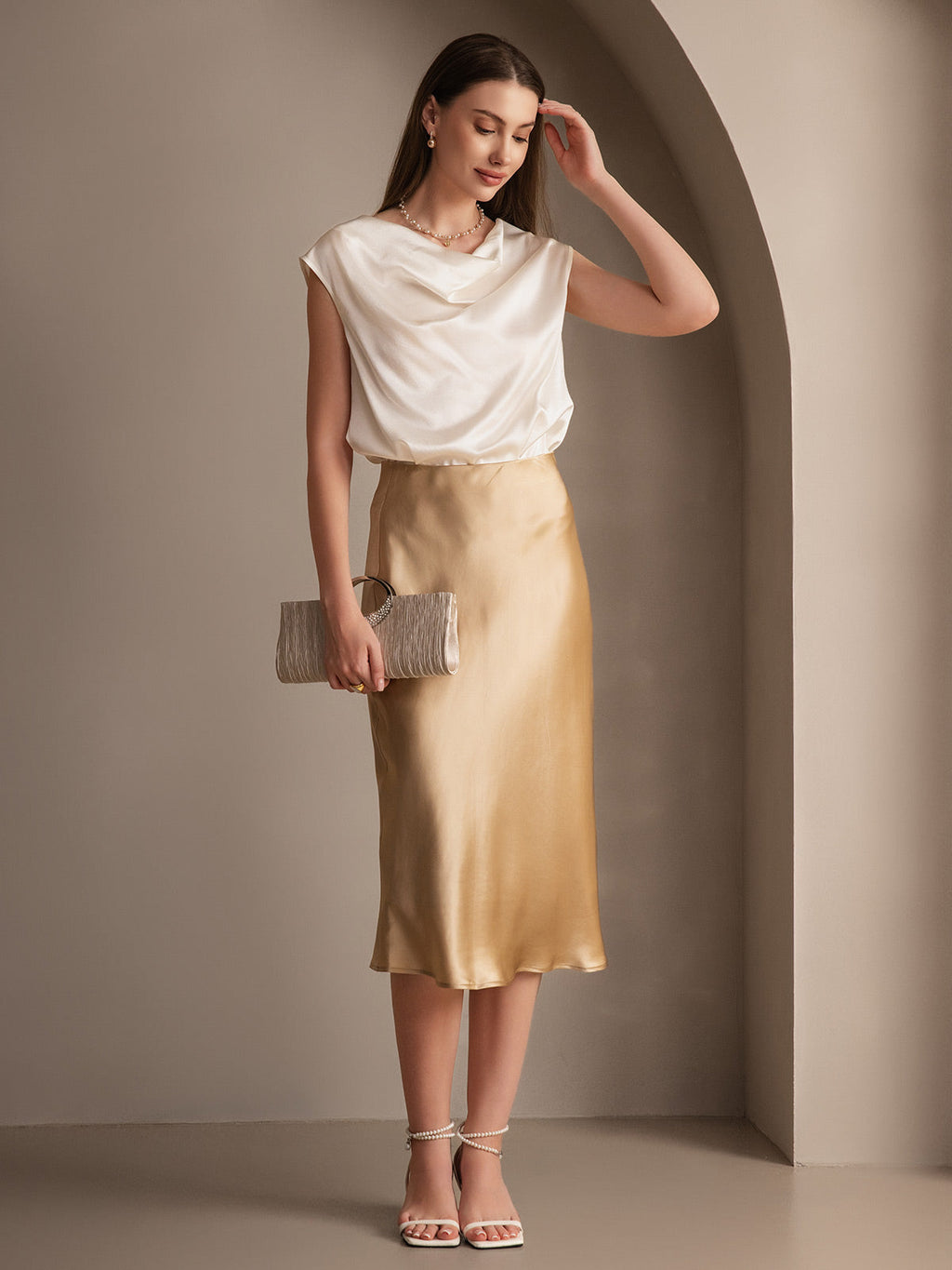 19Momme Mulberry Silk Stretch Long Straight Skirt