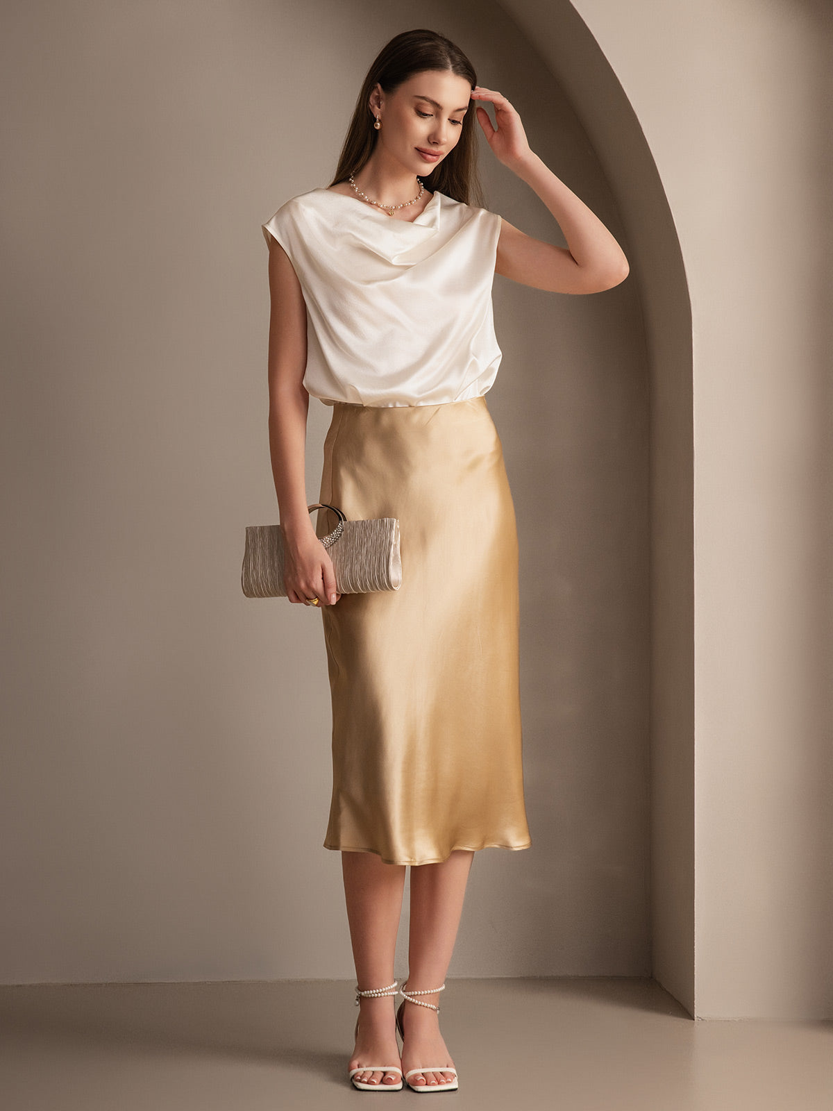 19Momme Mulberry Silk Stretch Long Straight Skirt