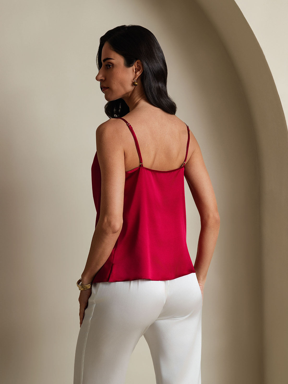 19Momme Silk Cowl Neck Spaghetti Strap Camisole Top