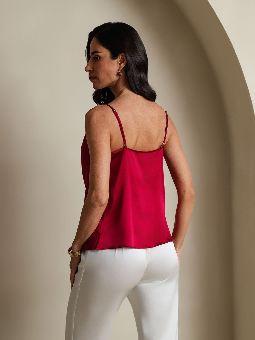 19Momme Silk Spaghetti Strap Cowl Neck Camisole Top