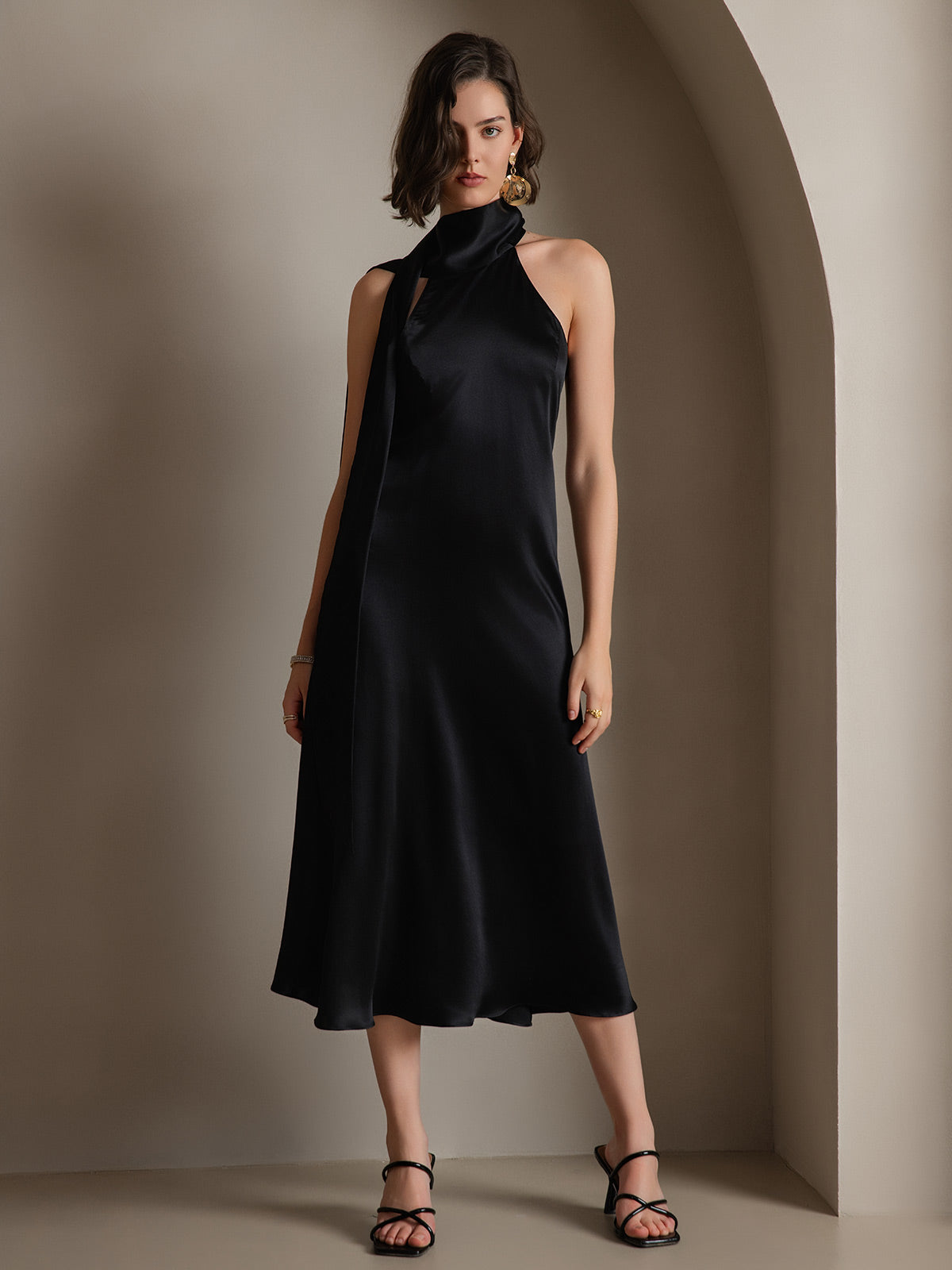 19Momme Silk Tie Neck Dress