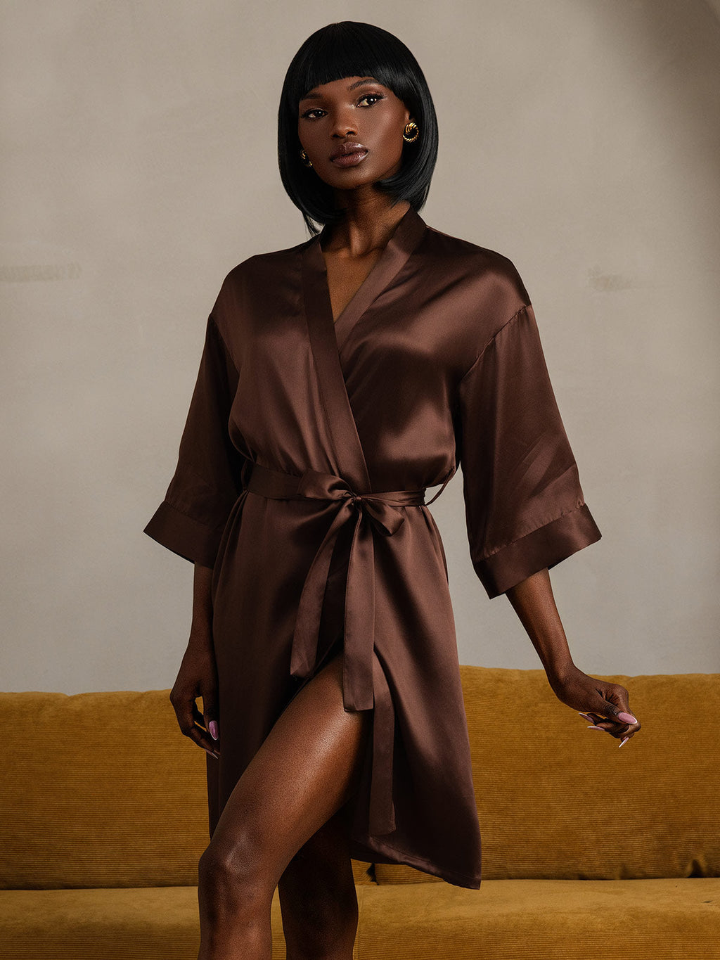 Pure Silk Belted Wrap Womens Kimono Robe