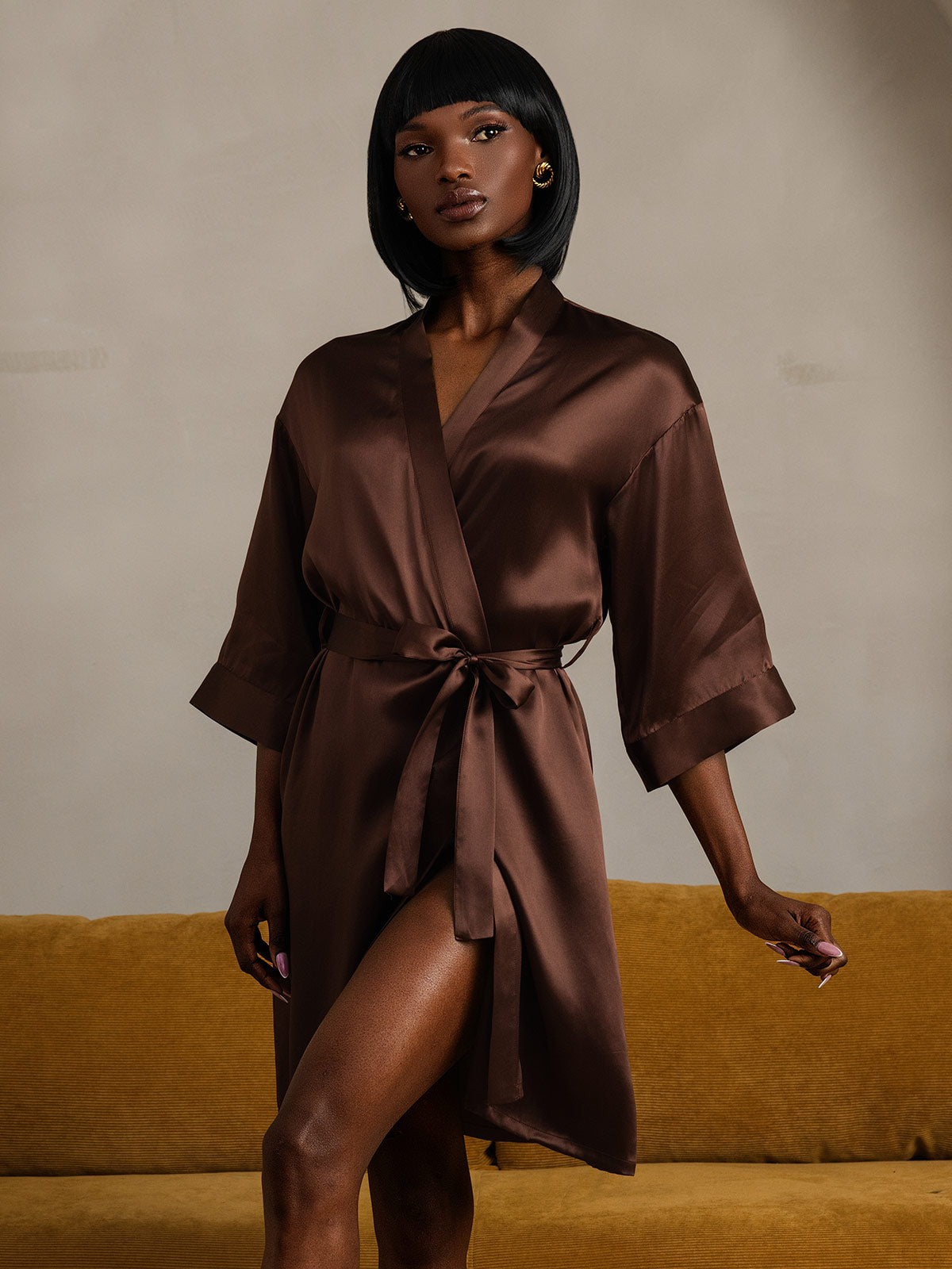 Pure Silk Belted Wrap Womens Kimono Robe