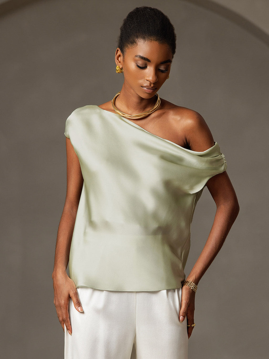 19Momme Silk Chic One-Shoulder Blouse
