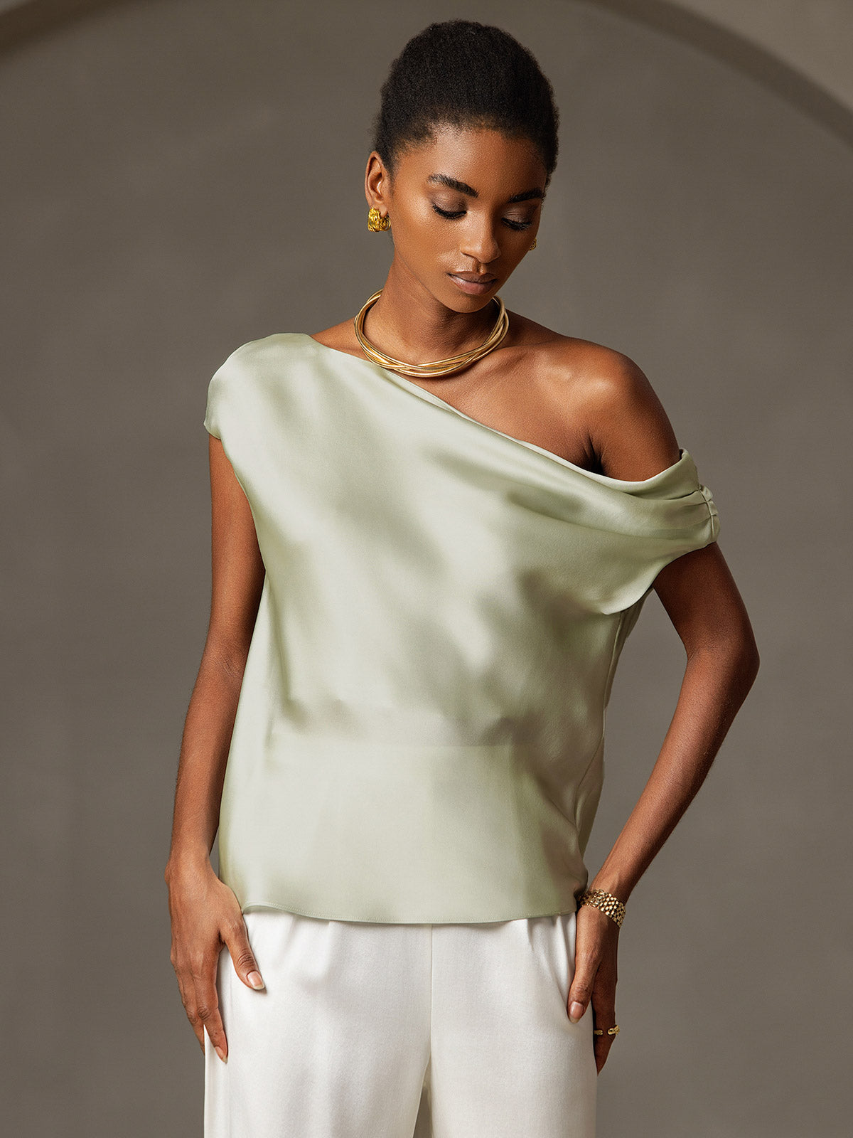 19Momme Silk Chic One-Shoulder Blouse