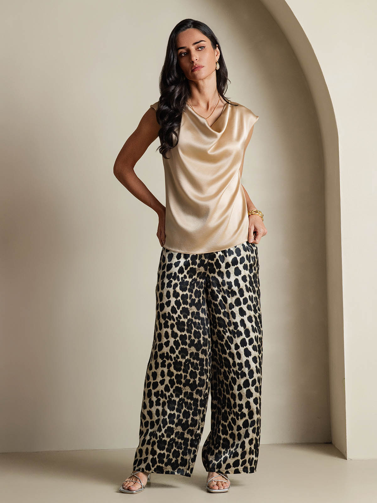 19Momme Silk Cap Sleeve Cowl Neck Tank Top/Blouse