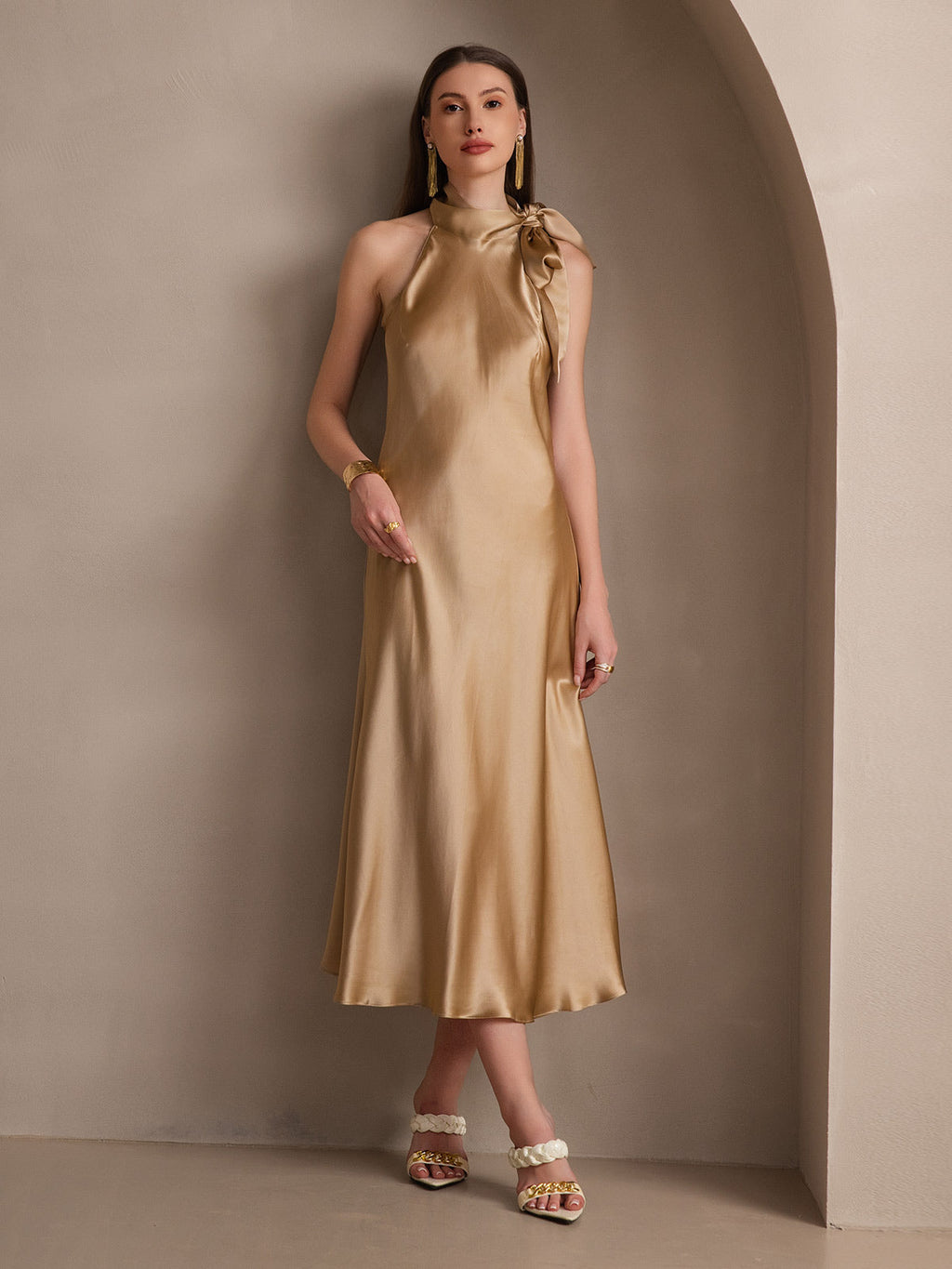 19Momme Silk Tie Neck Dress