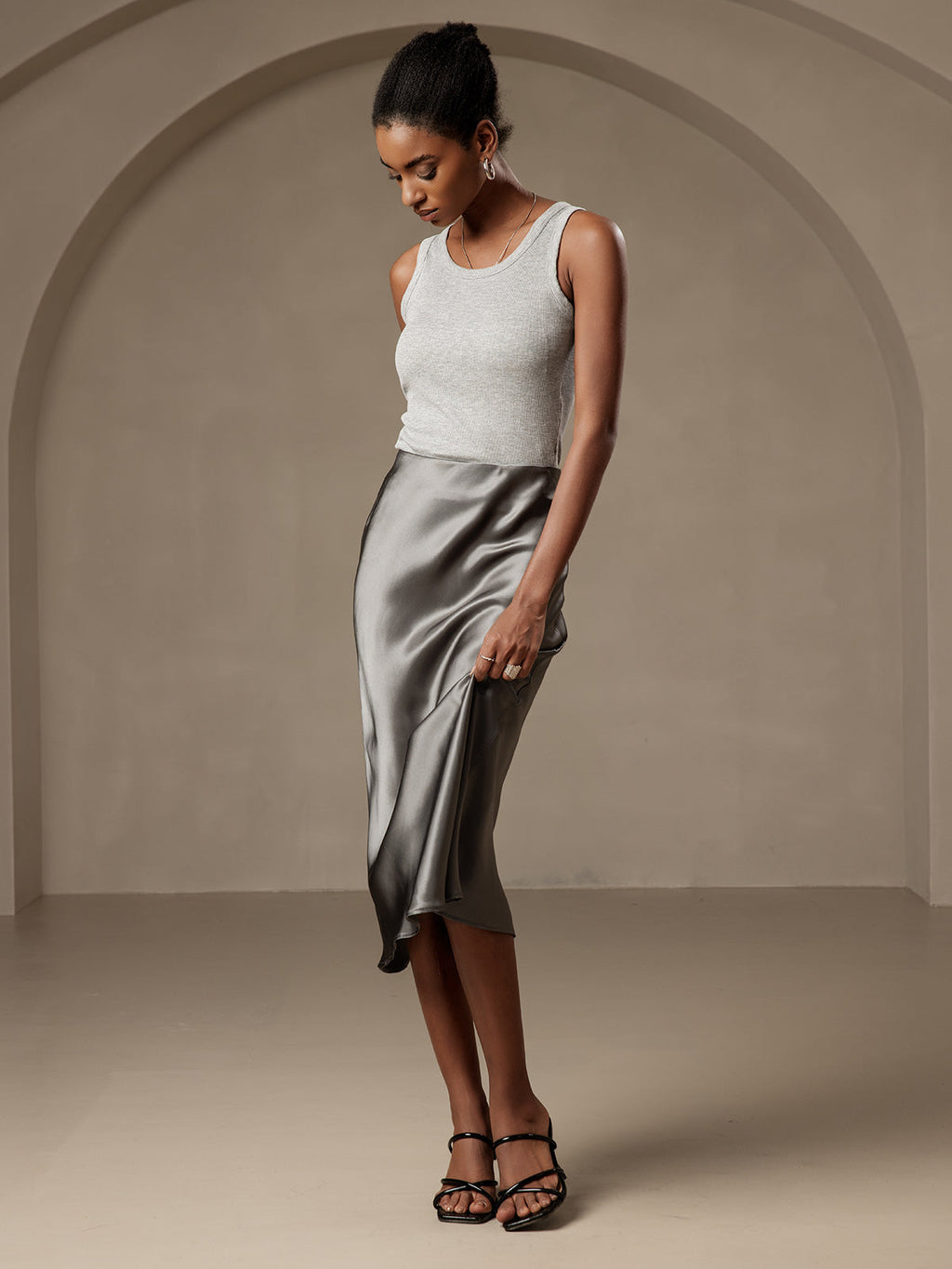 19Momme Mulberry Silk Stretch Long Straight Skirt