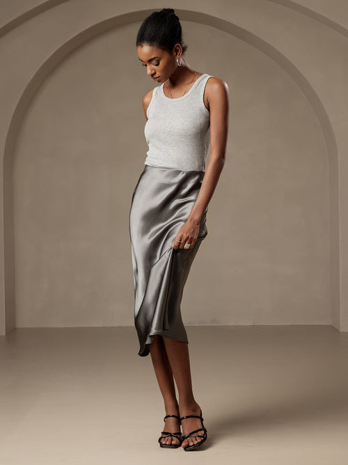 19Momme Mulberry Silk Stretch Long Straight Skirt