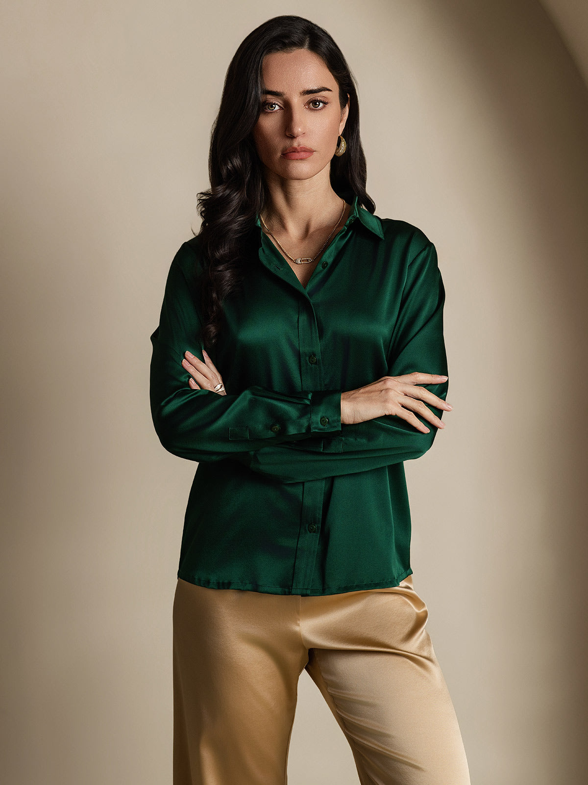 19Momme Silk Long Sleeve Lapel Collar Women's Shirt