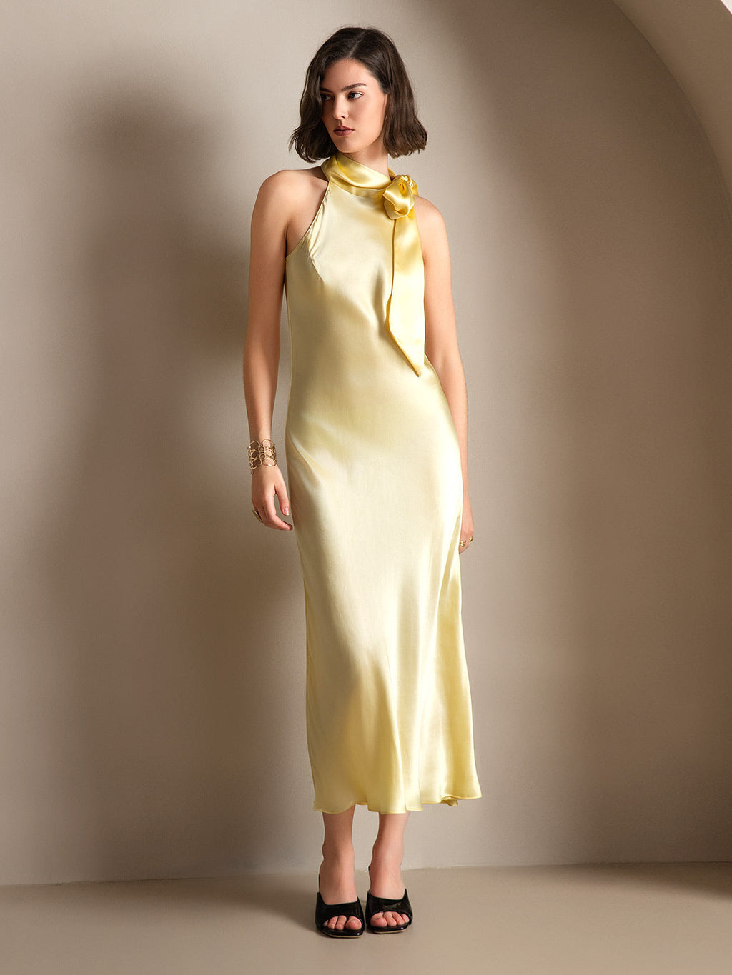 19Momme Silk Tie Neck Dress