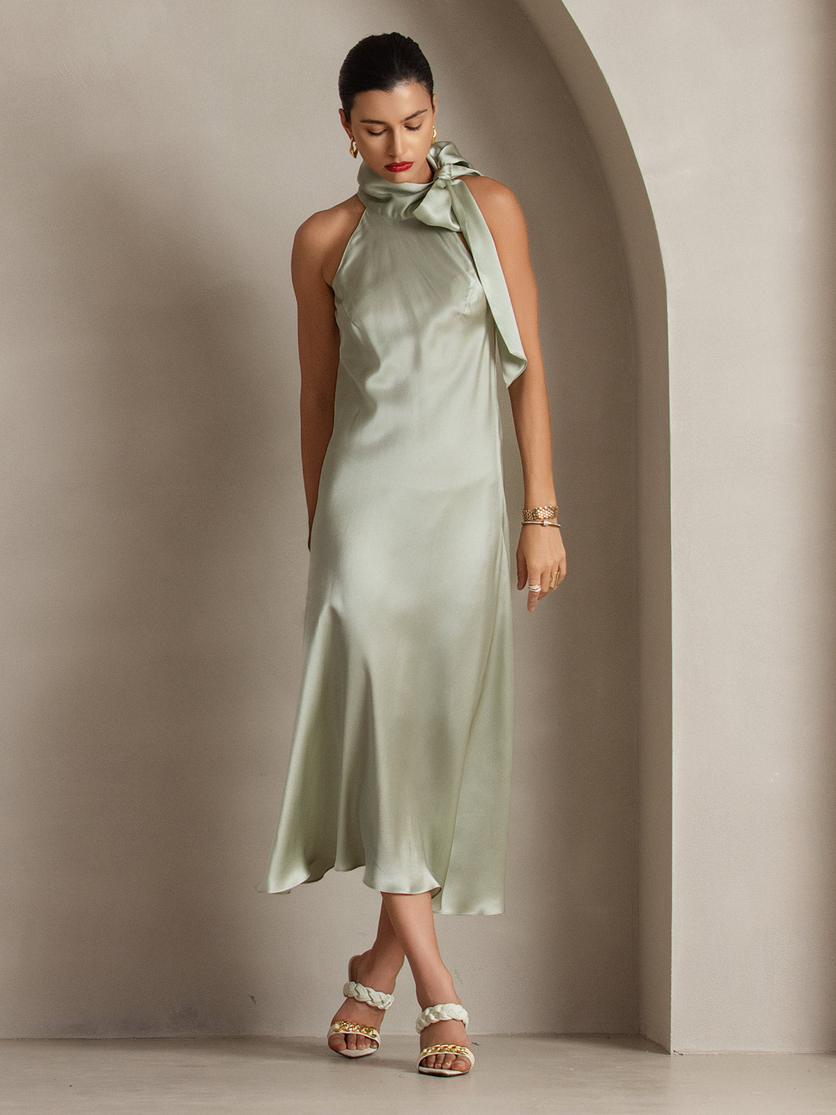 19Momme Silk Tie Neck Dress