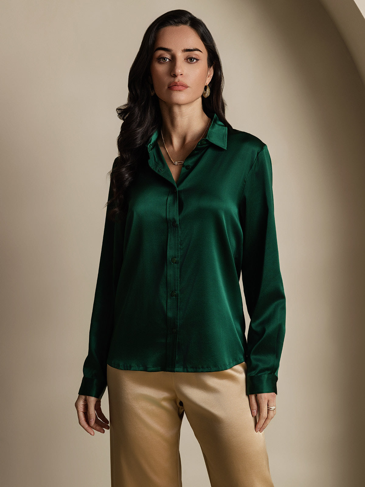 19Momme Silk Long Sleeve Lapel Collar Women's Shirt