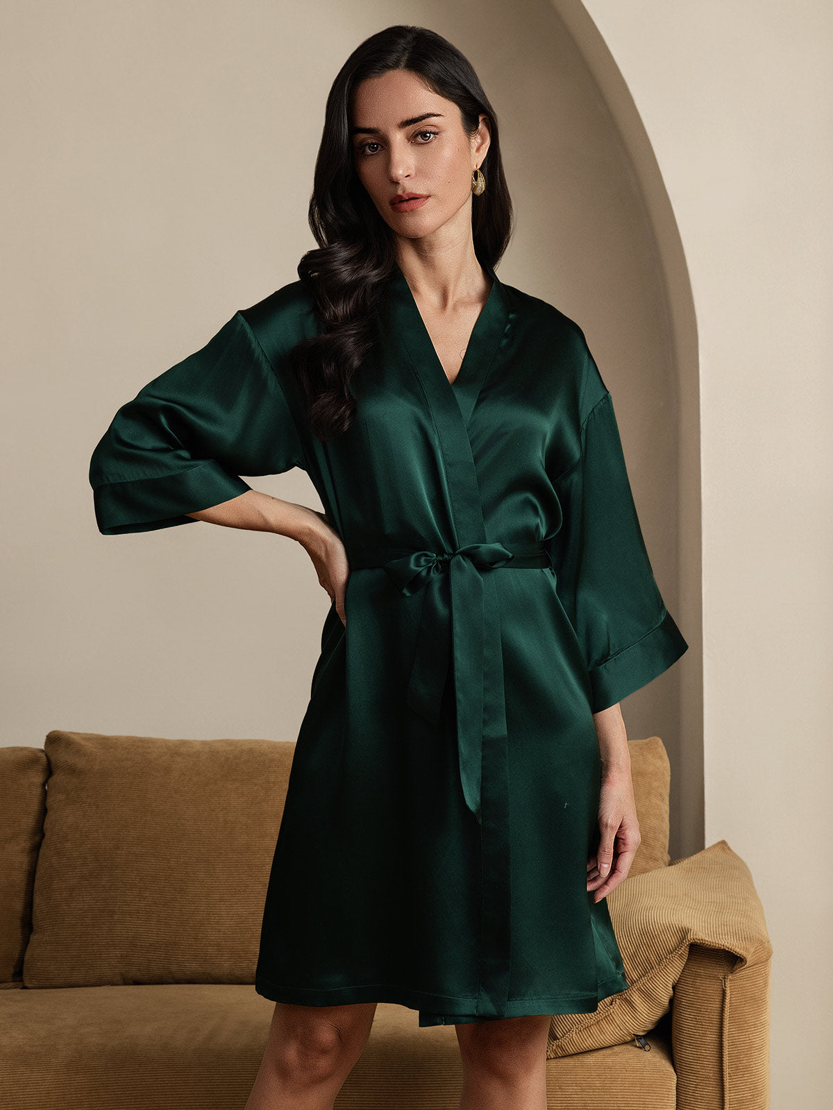 Pure Silk Belted Wrap Womens Kimono Robe