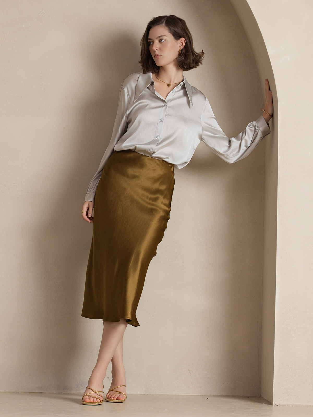 19Momme Mulberry Silk Stretch Long Straight Skirt