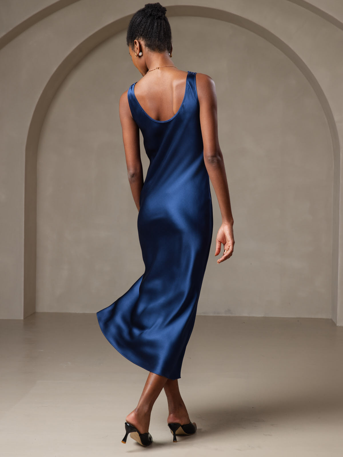 Pure Silk Wide Strap Sleeveless Long Dress