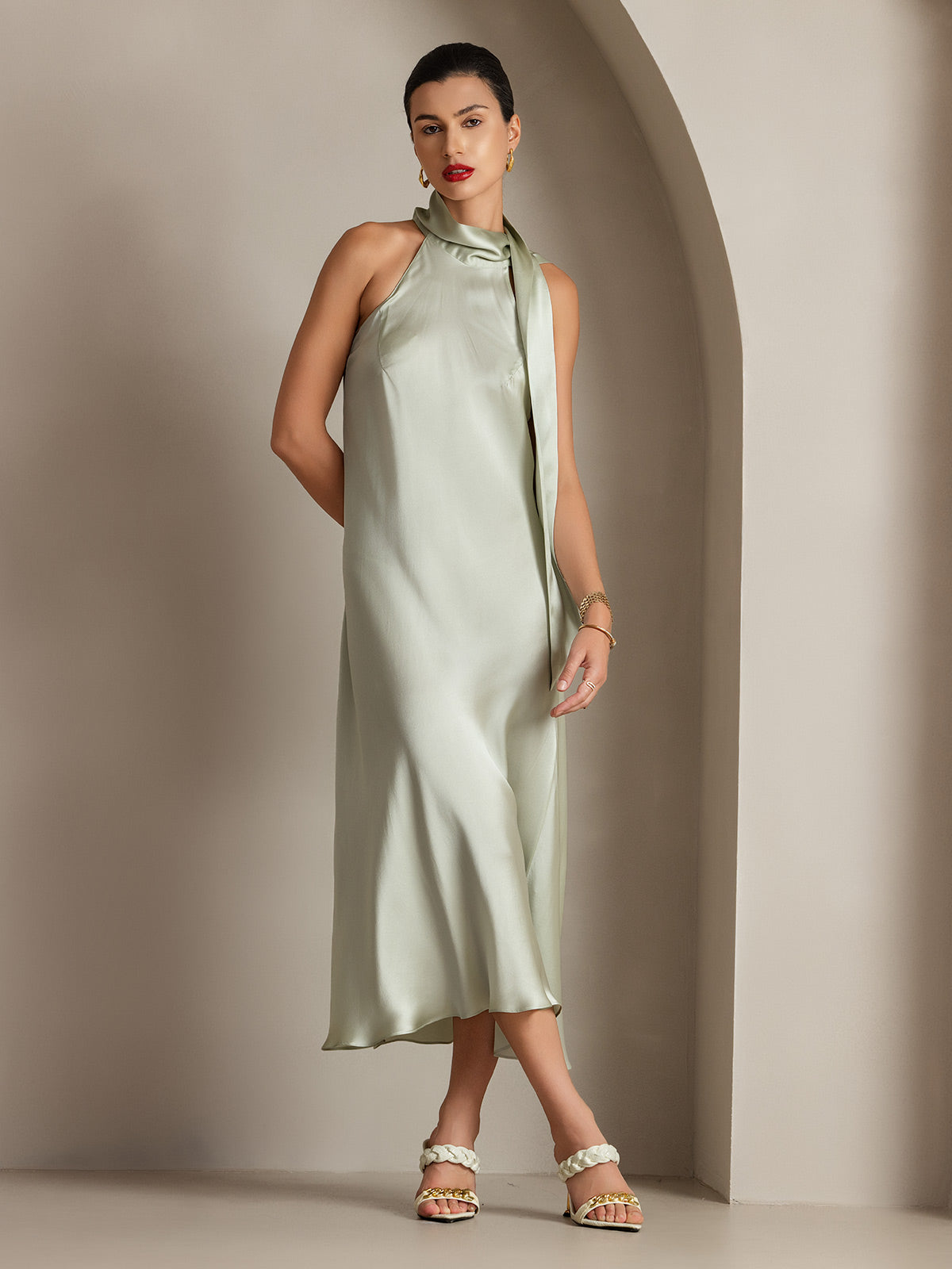 19Momme Silk Tie Neck Dress