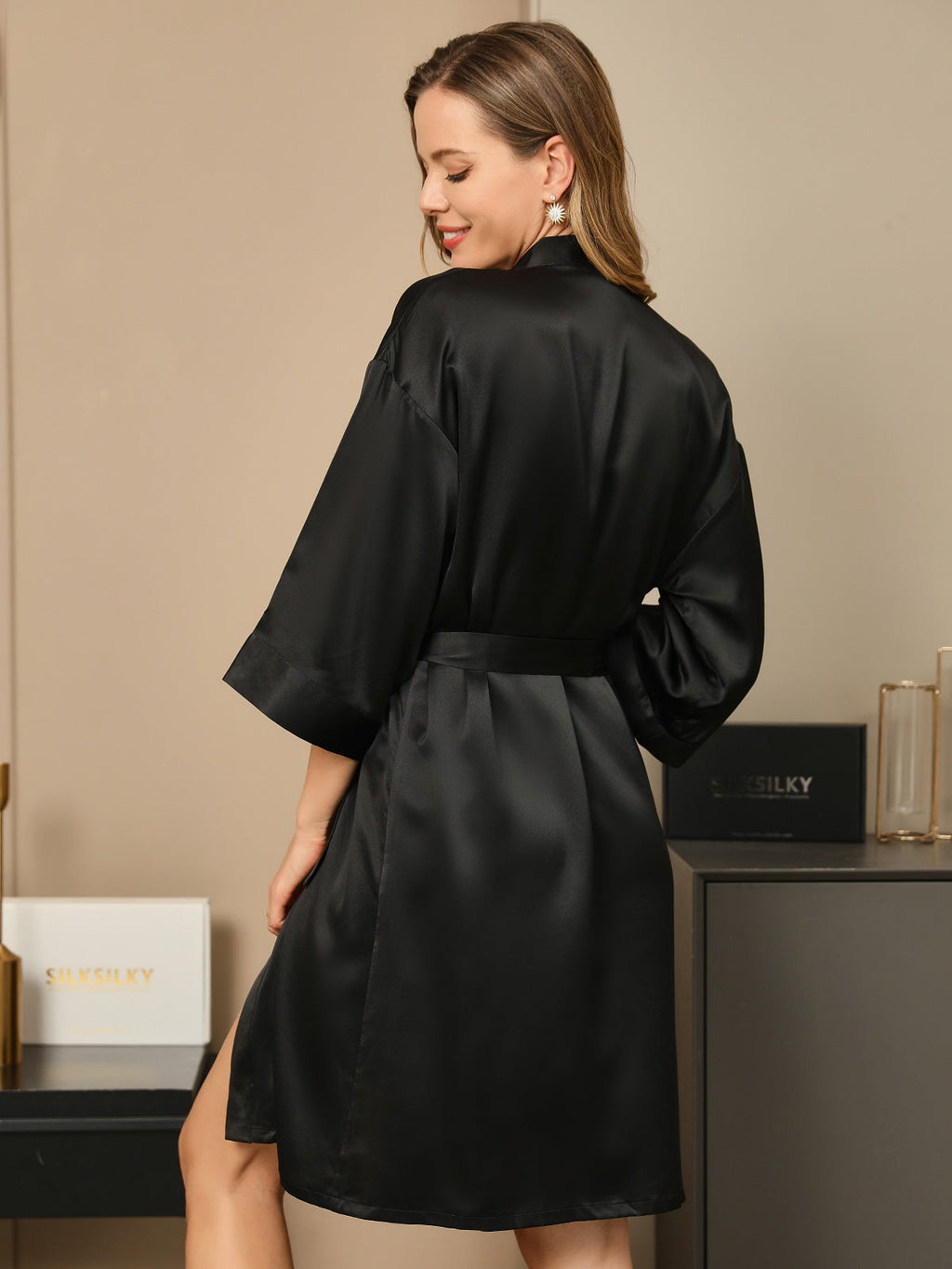 Pure Silk Belted Wrap Womens Kimono Robe