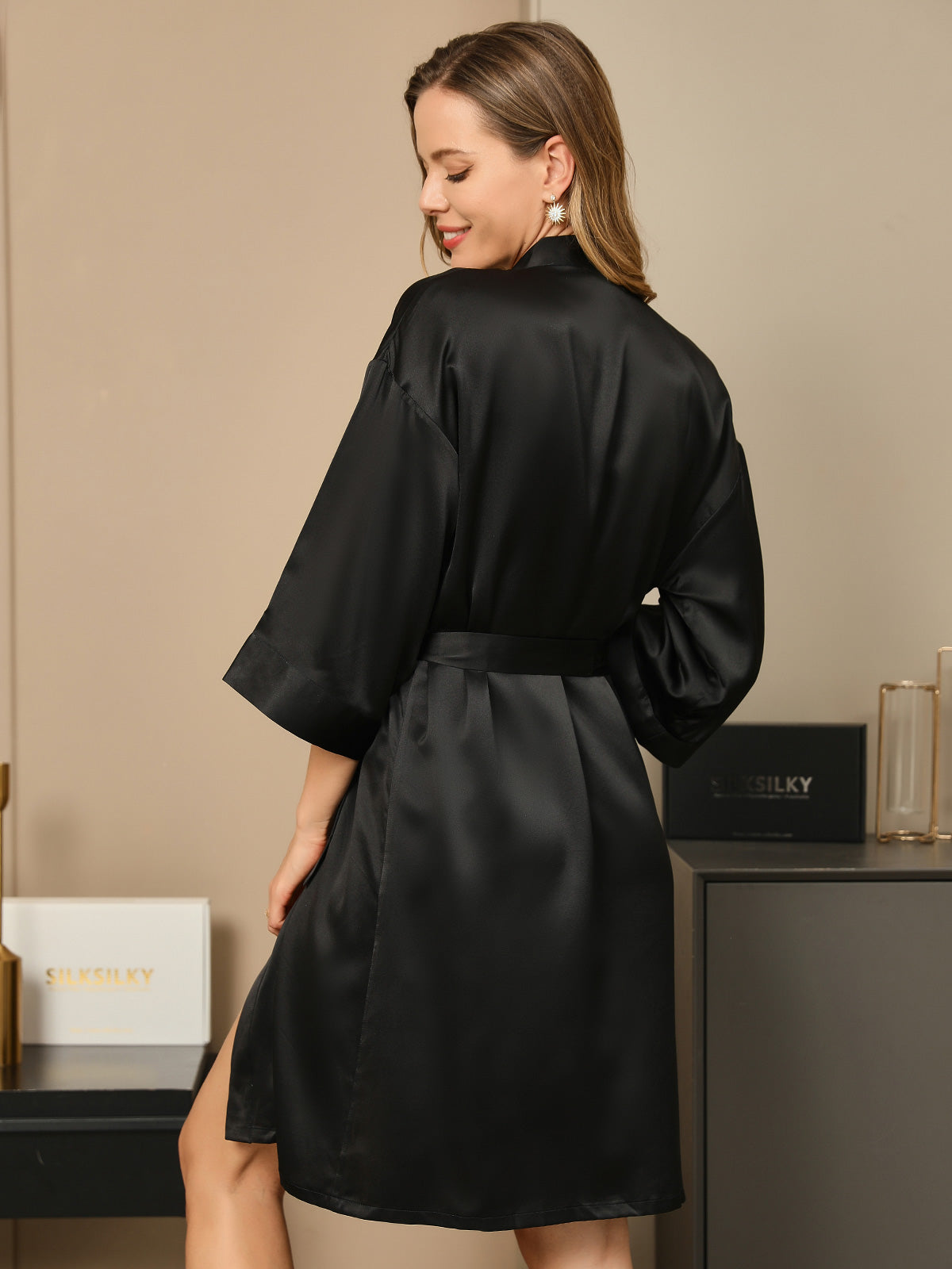Pure Silk Belted Wrap Womens Kimono Robe