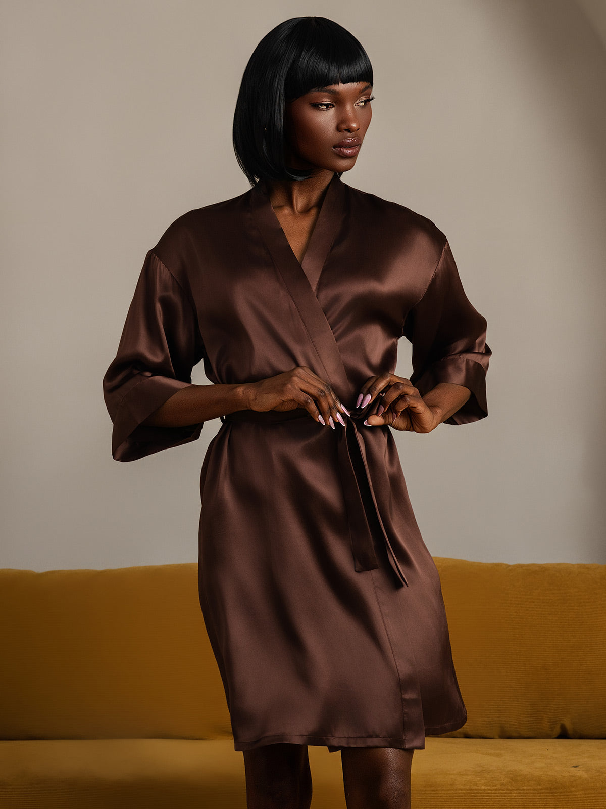 Pure Silk Belted Wrap Womens Kimono Robe