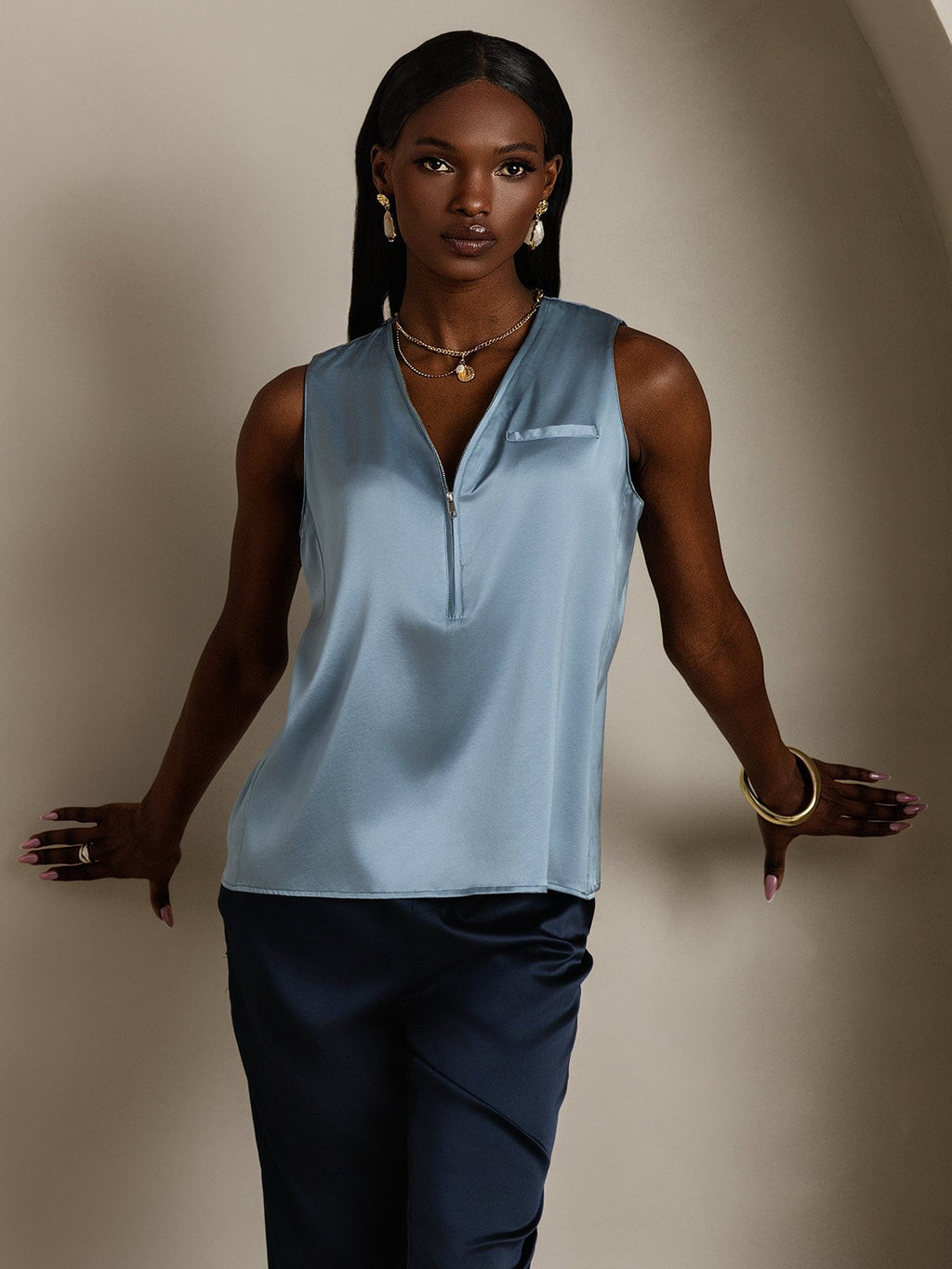 19Momme Silk Sleeveless V-Neck Blouse