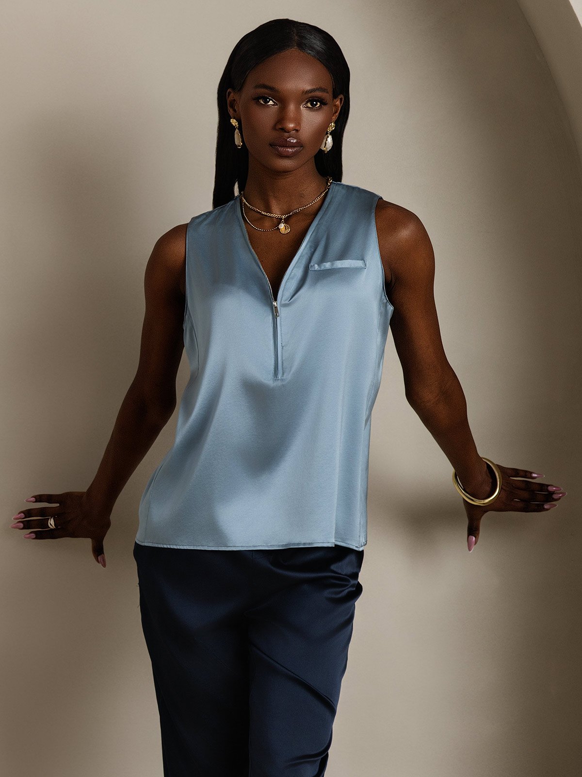 19Momme Silk Sleeveless V-Neck Blouse