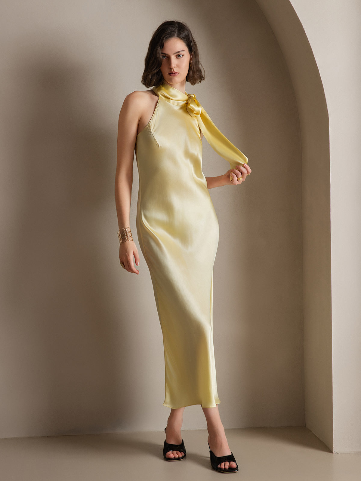 19Momme Silk Tie Neck Dress