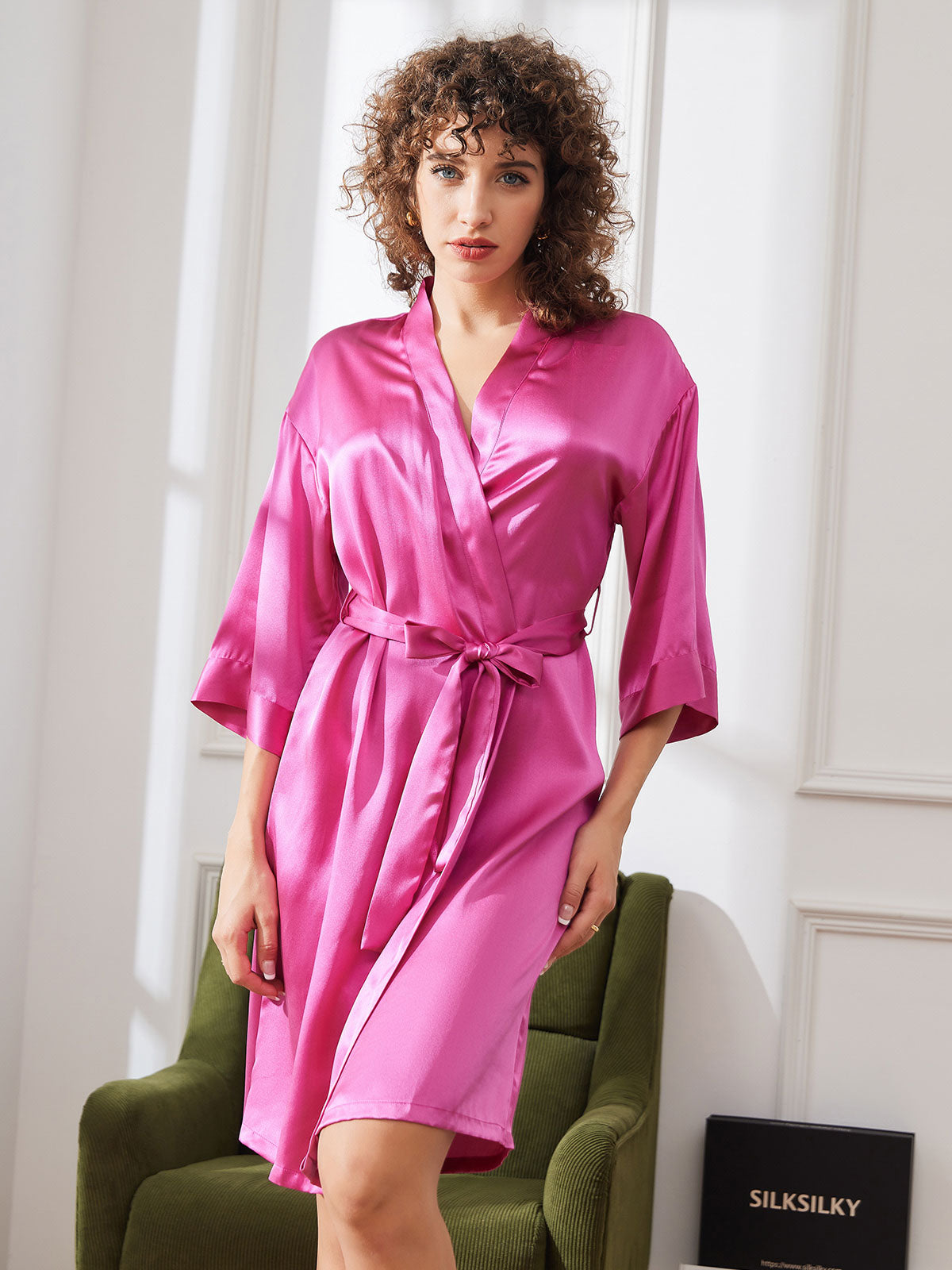 Pure Silk Belted Wrap Womens Kimono Robe