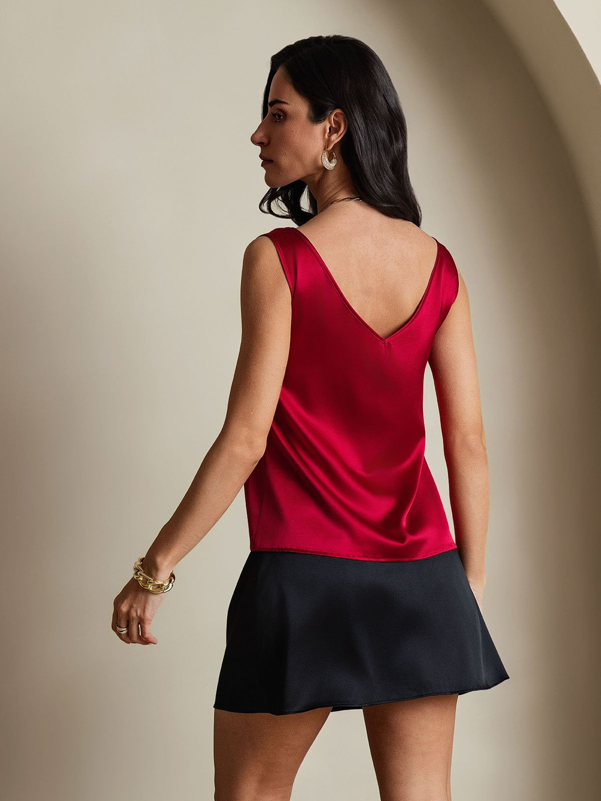 19Momme Silk V-neck Straps Tank Top