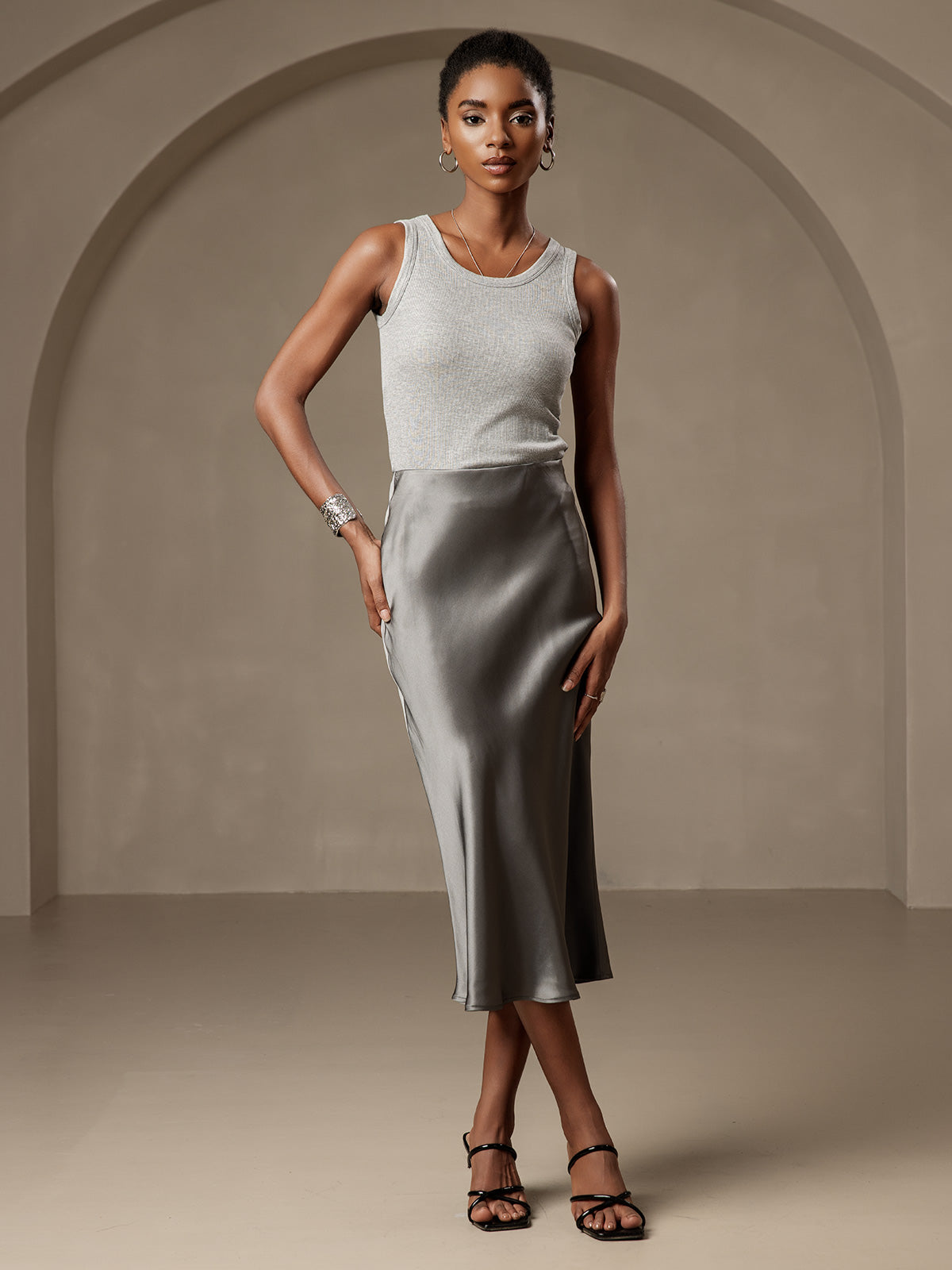 19Momme Mulberry Silk Stretch Long Straight Skirt
