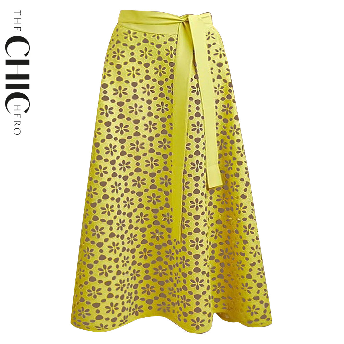 Yellow Petal Hollow One-Piece Swimsuit&Skirt