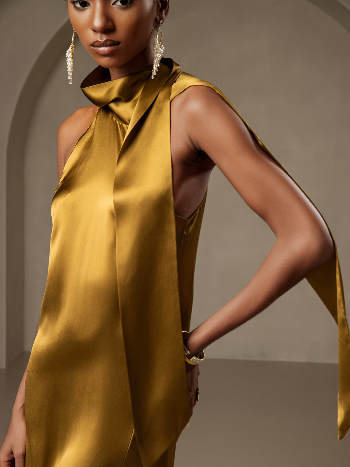 19Momme Silk Tie Neck Dress