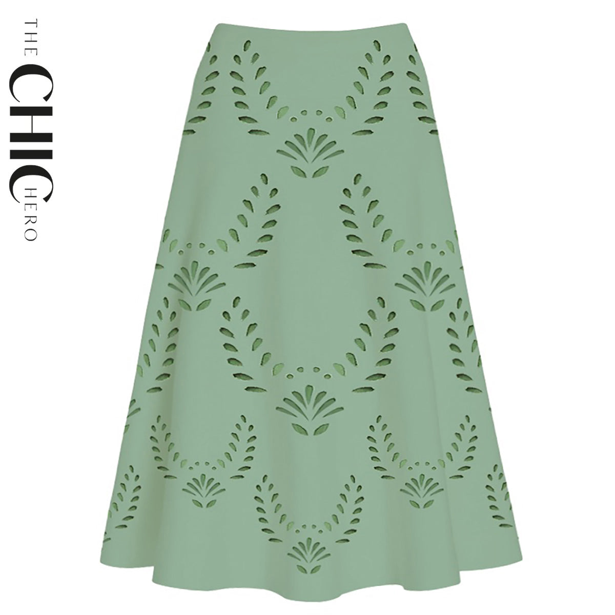 Mint Green Petal Print Hollow V Neck One-Piece Swimsuit&Skirt