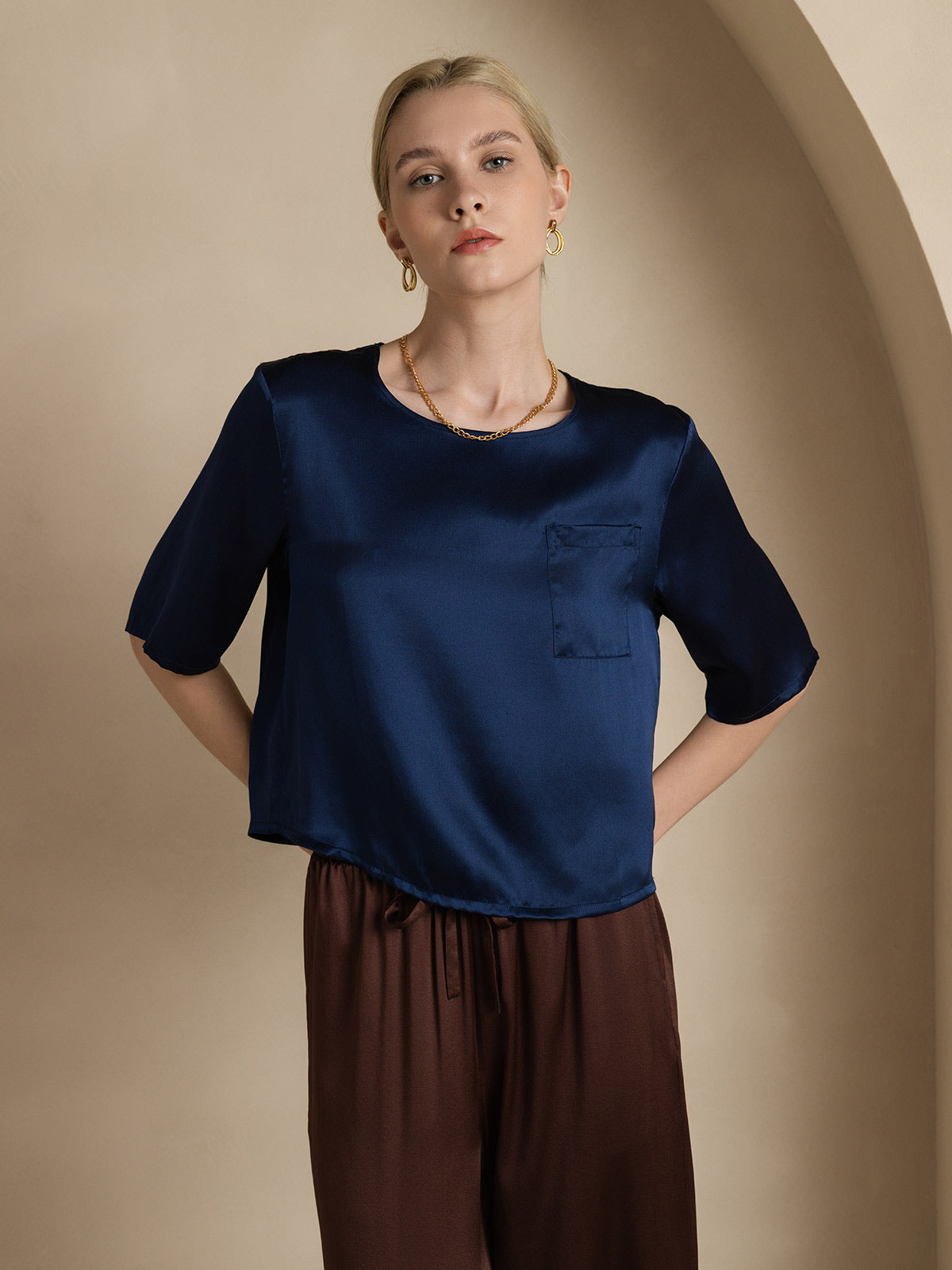 Pure Silk Casual Half Sleeve Women's Blouse T-Shirt