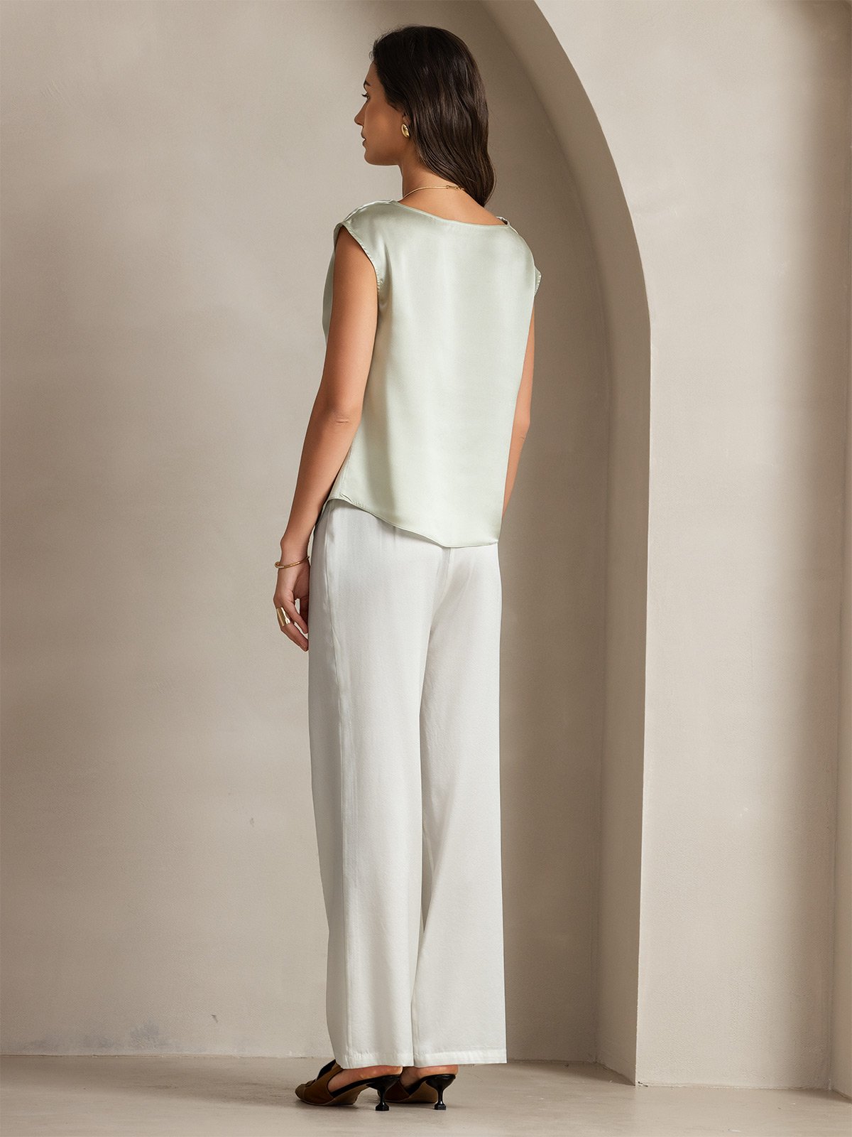 19Momme Silk Cap Sleeve Cowl Neck Tank Top/Blouse