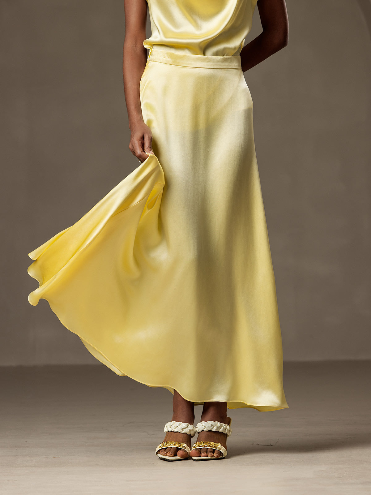 19Momme Silk A Line Maxi Skirt with Zipper Design