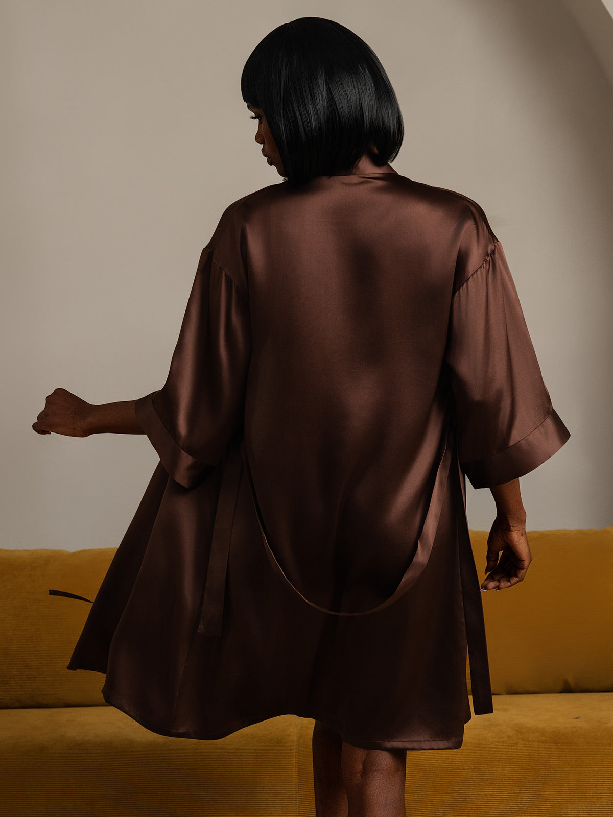 Pure Silk Belted Wrap Kimono Night Robe
