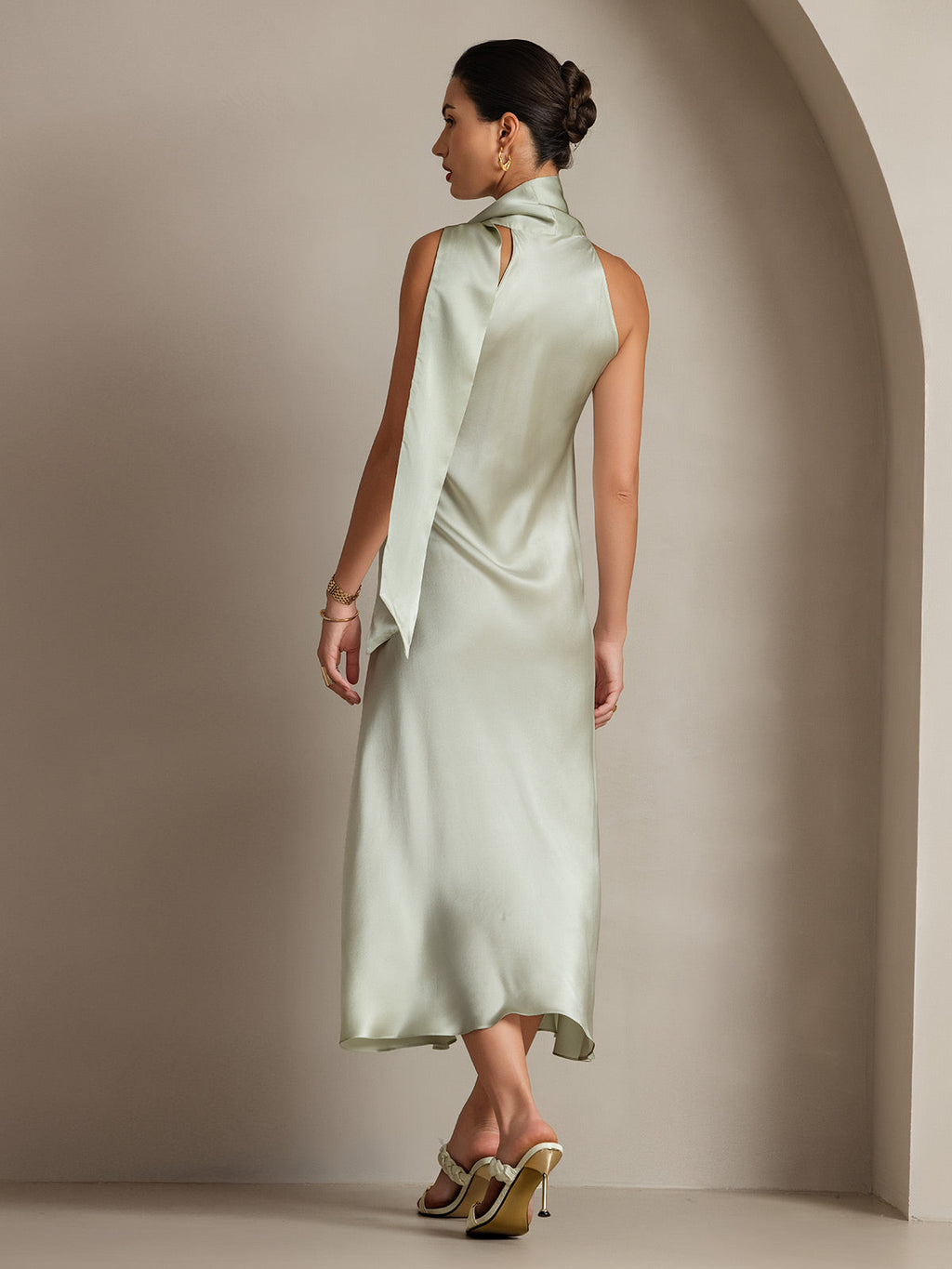 19Momme Silk Tie Neck Dress
