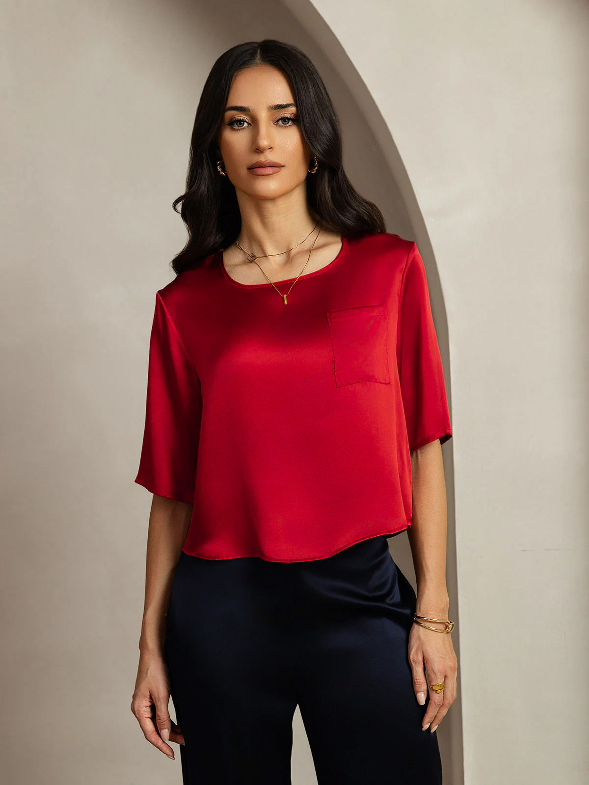 Pure Silk Casual Half Sleeve Women's Blouse T-Shirt